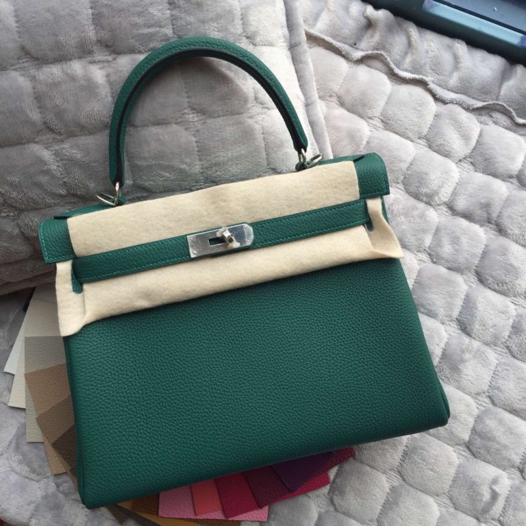 Hermes Kelly Bag Retourne  28CM in Z6 Malachite Color Togo Leather