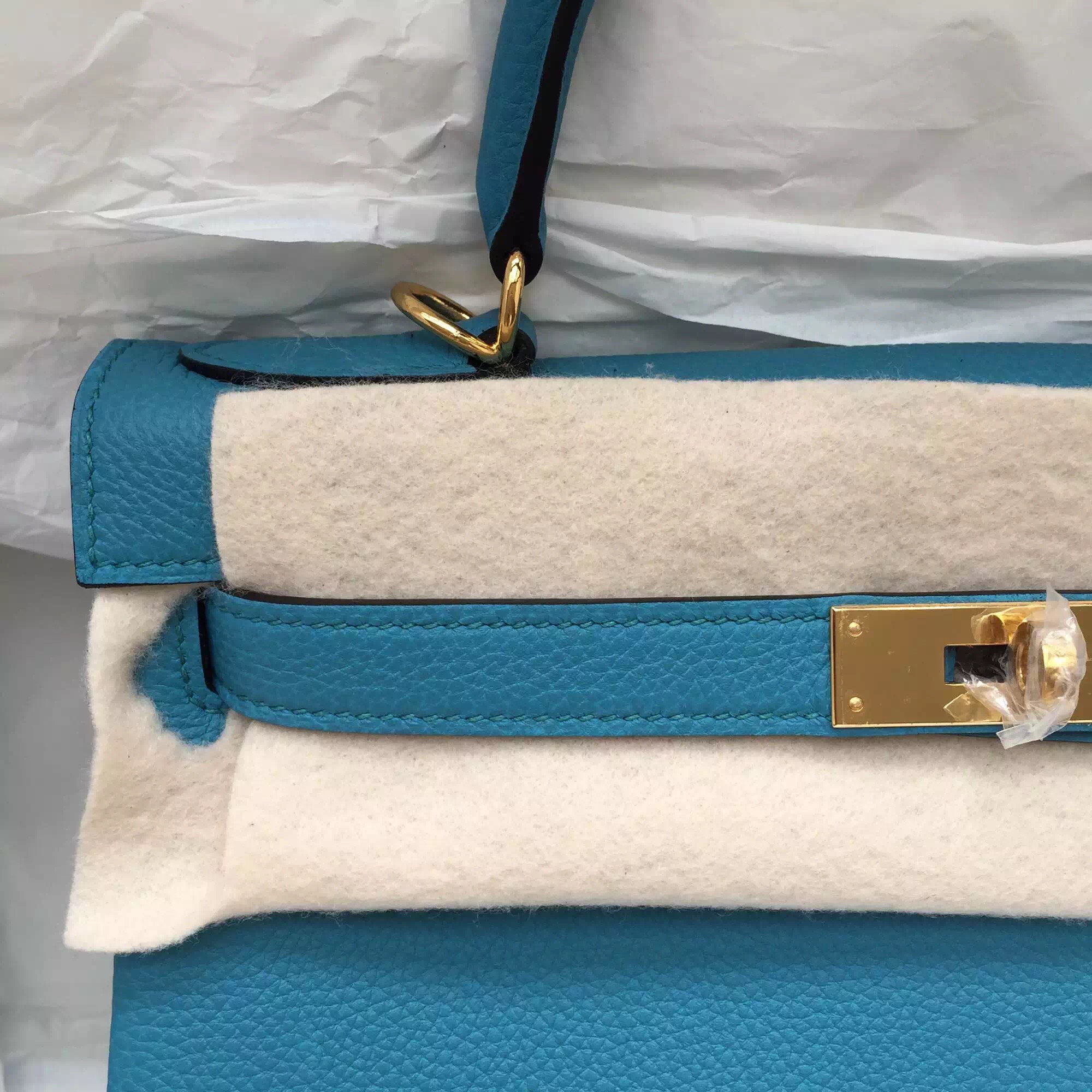 7B Turquoise Blue Top Togo Calfskin Leather Hermes Kelly28 Fashion Women&#8217;s Tote