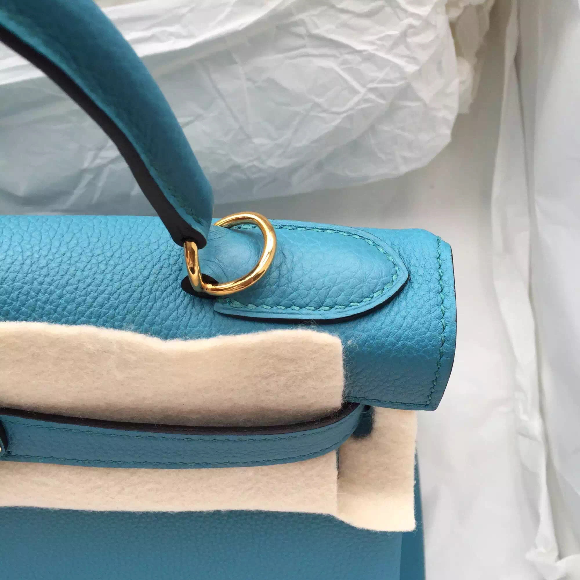 7B Turquoise Blue Top Togo Calfskin Leather Hermes Kelly28 Fashion Women&#8217;s Tote