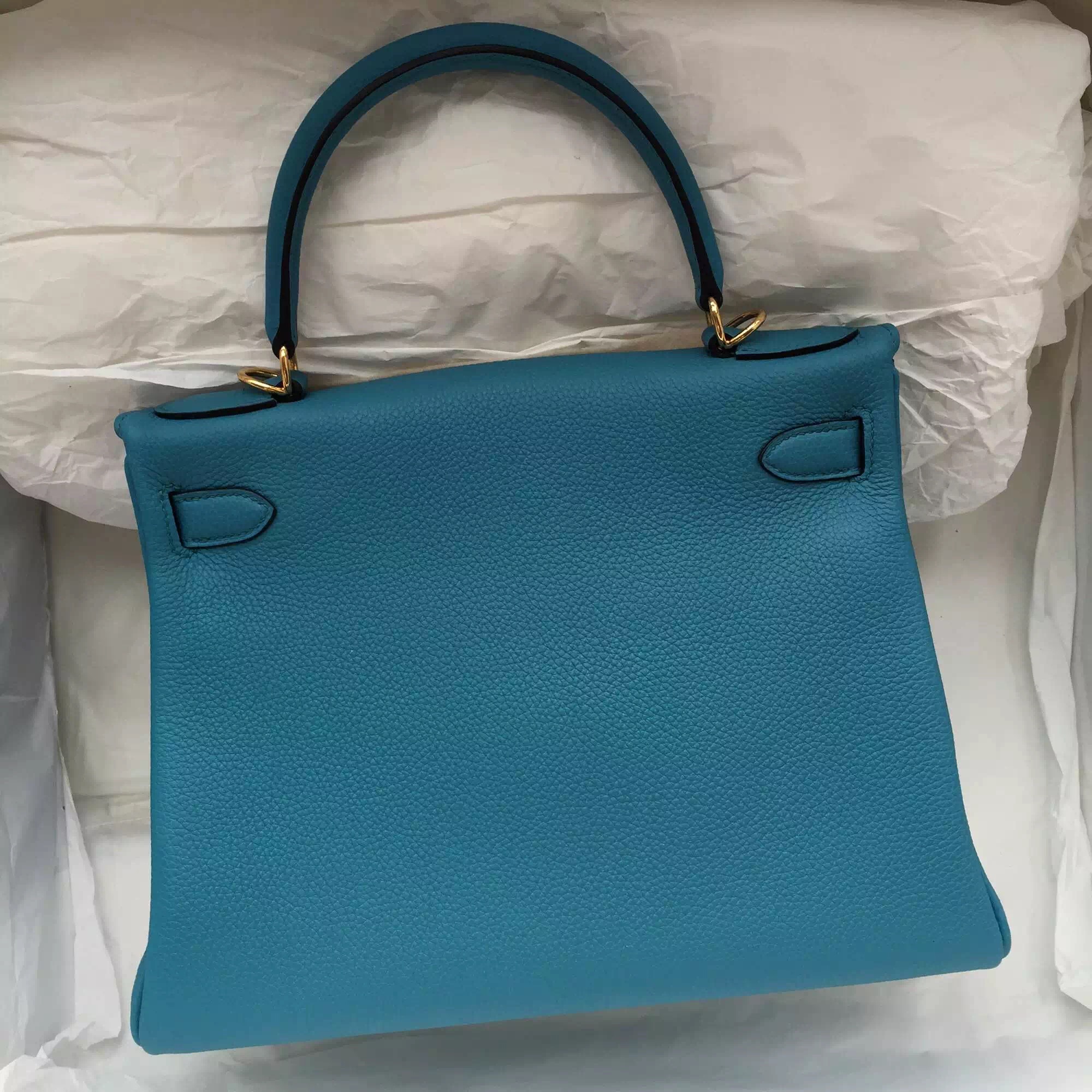 7B Turquoise Blue Top Togo Calfskin Leather Hermes Kelly28 Fashion Women&#8217;s Tote