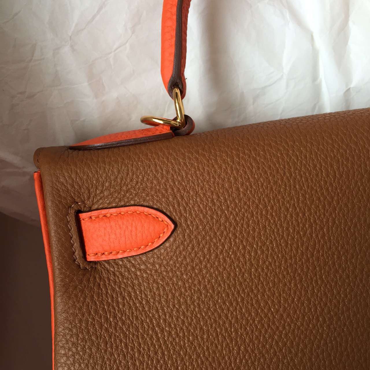 Hermes Color Blocking Togo Leather Kelly Bag 28CM Retourne Gold &#038; Silver Hardware