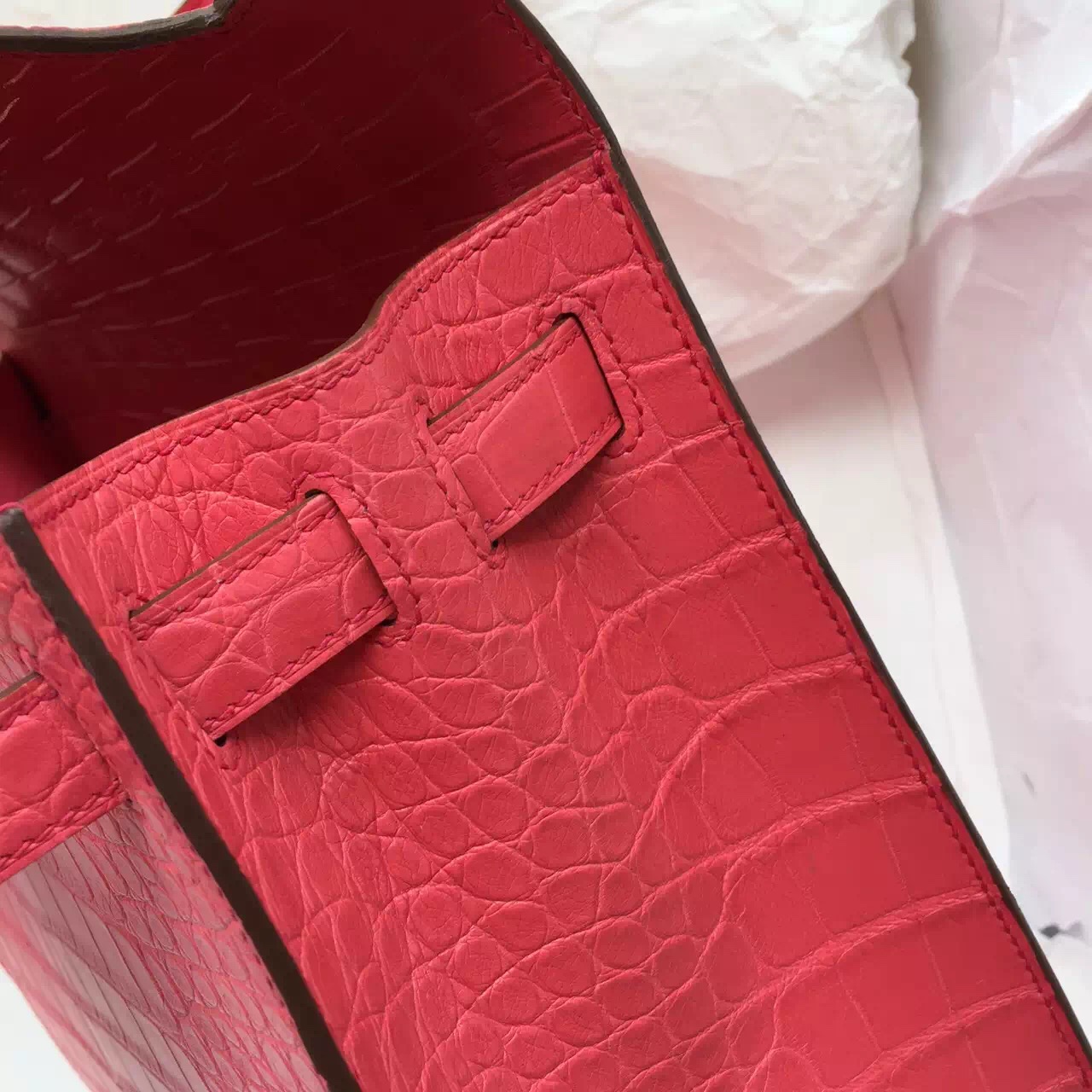 T5 Rose Jaipure Crocodile Skin Hermes Kelly Bag 28CM Sellier Gold Hardware