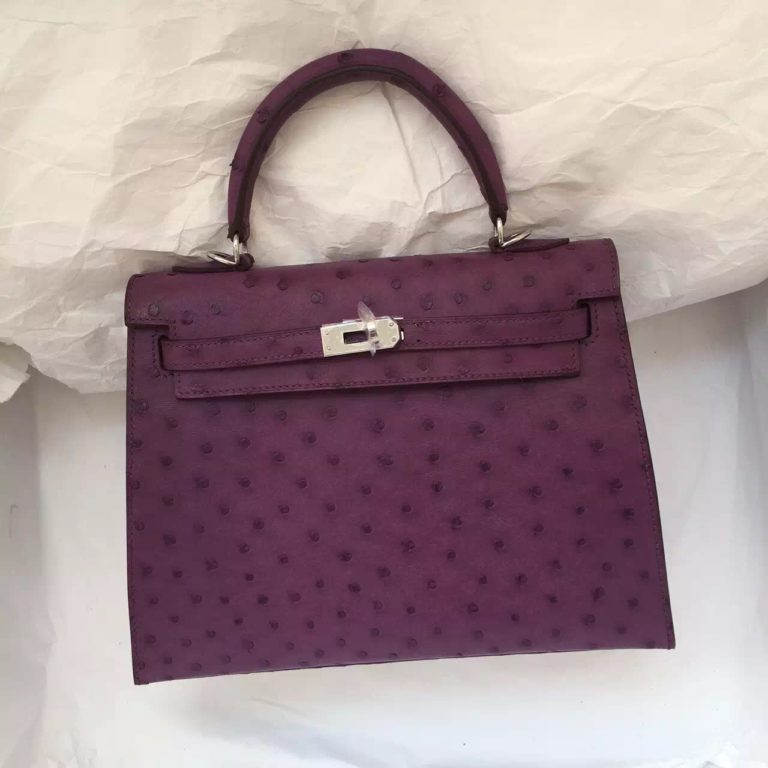 Hermes Kelly Bag Sellier in 5C Violet Purple Ostrich Leather  28CM