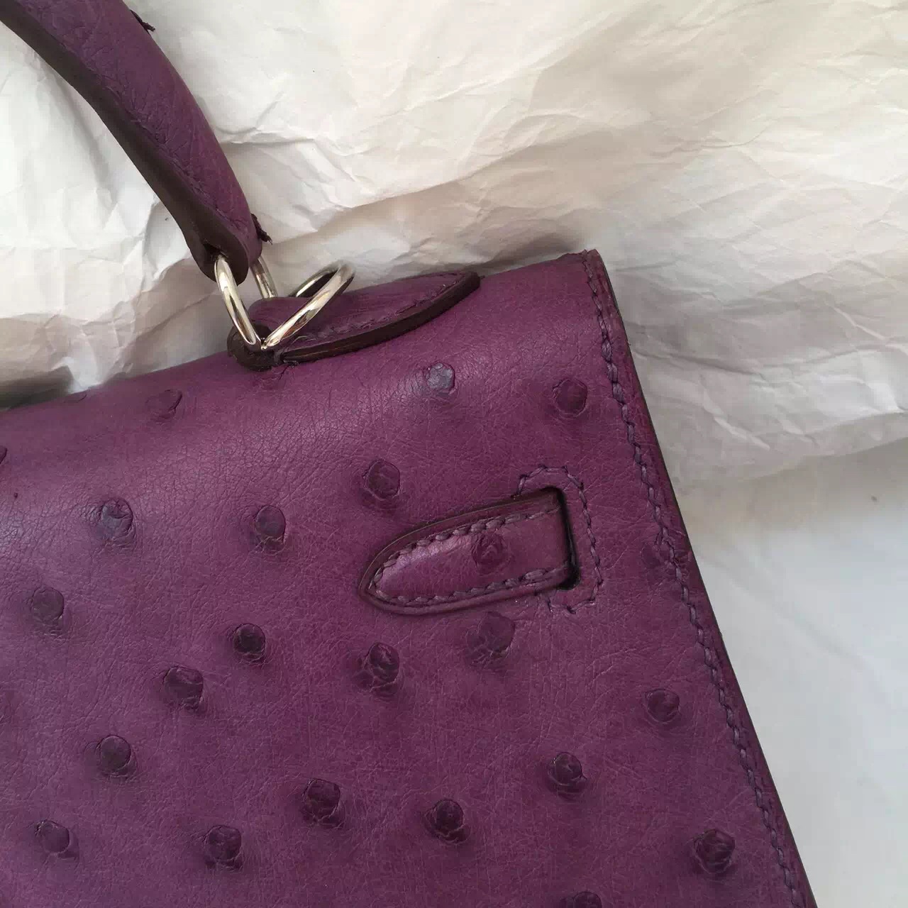 Wholesale Hermes Kelly Bag Sellier in 5C Violet Purple Ostrich Leather 28CM