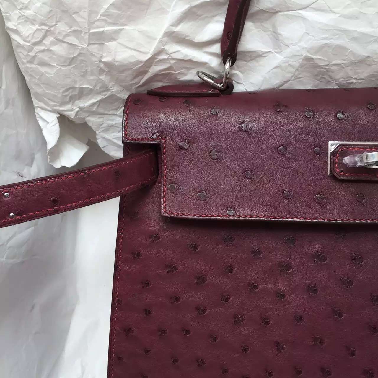 Hermes B5 Ruby Red Ostrich Leather Sellier Kelly Bag 28CM Silver Hardware