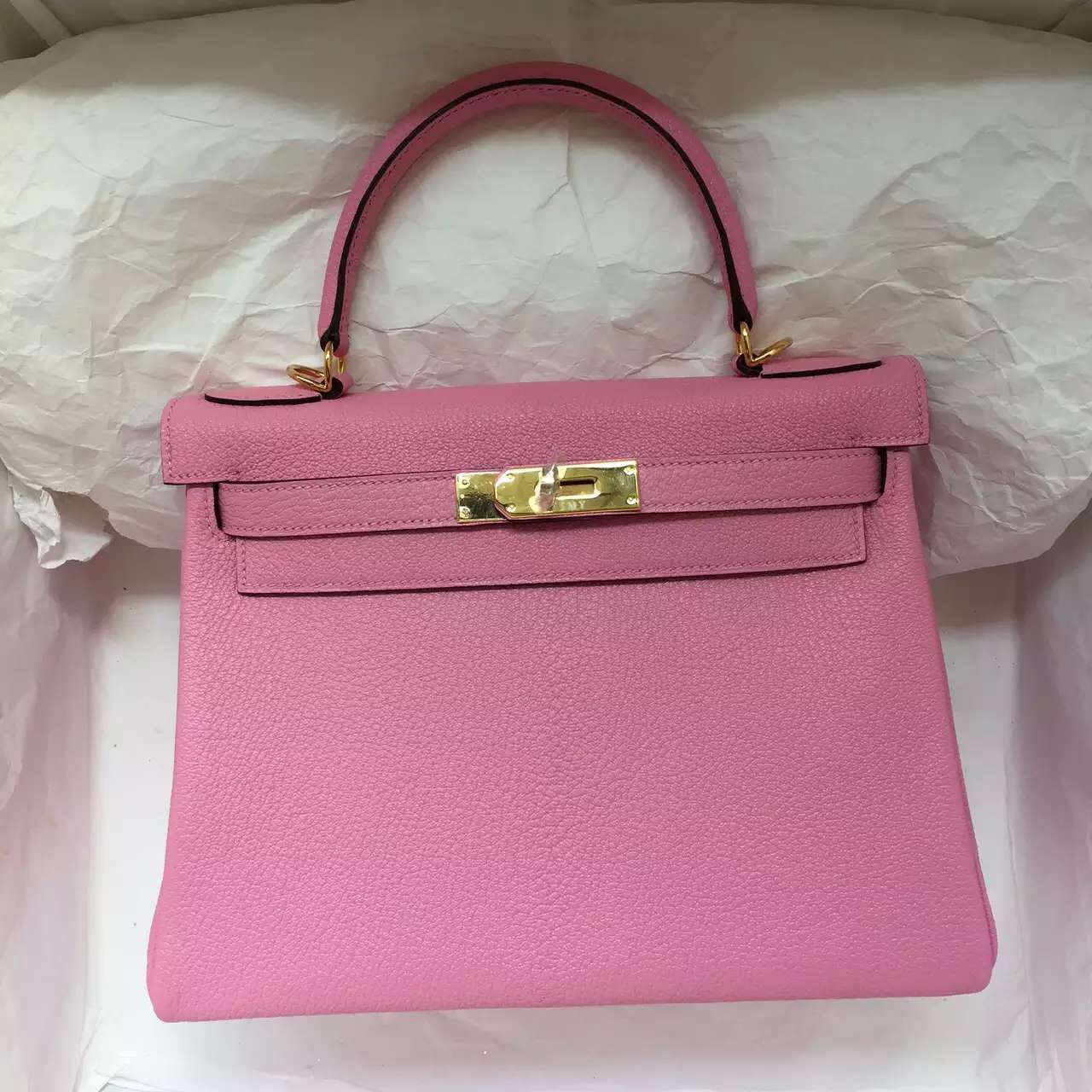 Cheap Hermes 5P Pink Chevre Leather Kelly 28CM Silver Hardware Ladies&#8217; Tote Bag