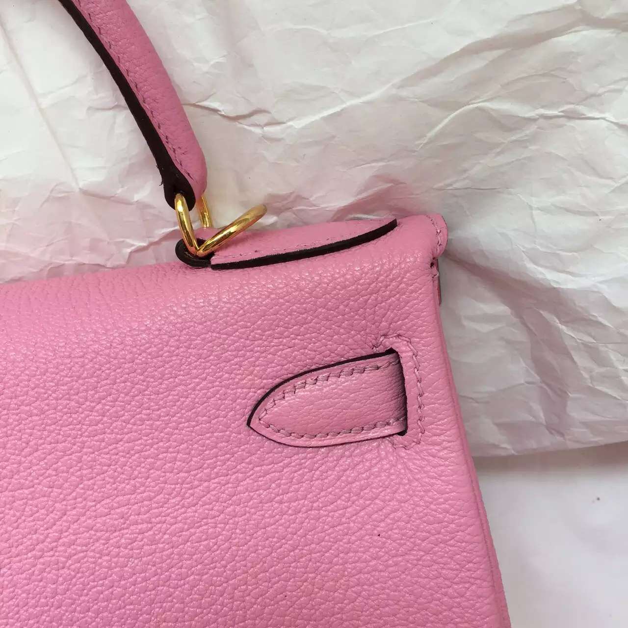 Cheap Hermes 5P Pink Chevre Leather Kelly 28CM Silver Hardware Ladies’ Tote Bag