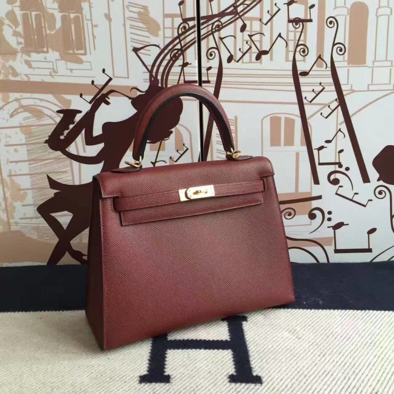 Hermes Kelly 25cm Handbag in CC55 Rouge Hermes Epsom Calfskin Leather