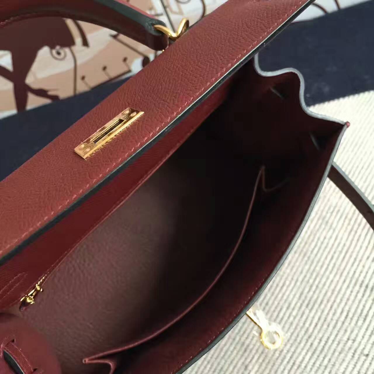 Cheap Hermes Kelly25cm Handbag in CC55 Rouge Hermes Epsom Calfskin Leather