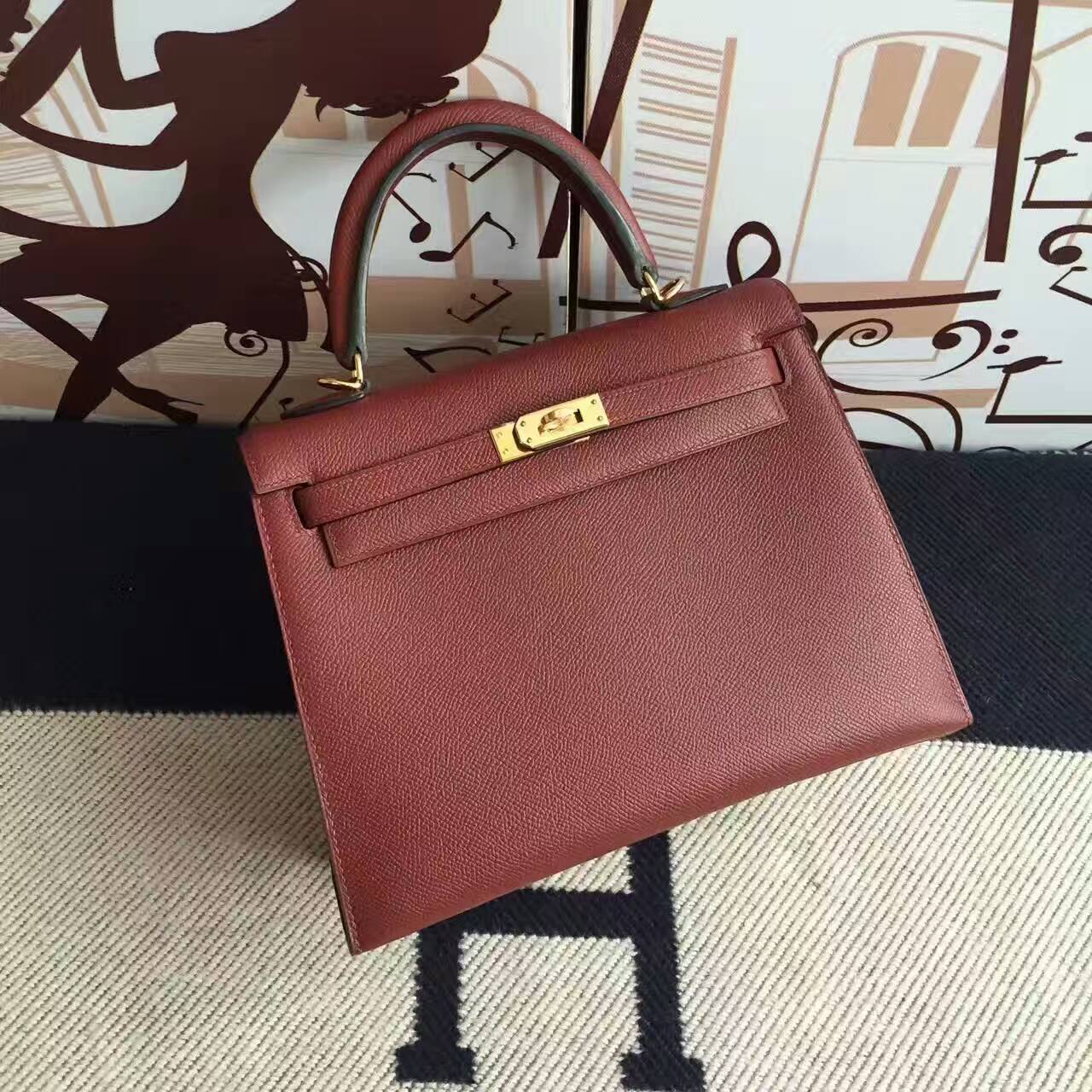 Cheap Hermes Kelly25cm Handbag in CC55 Rouge Hermes Epsom Calfskin Leather