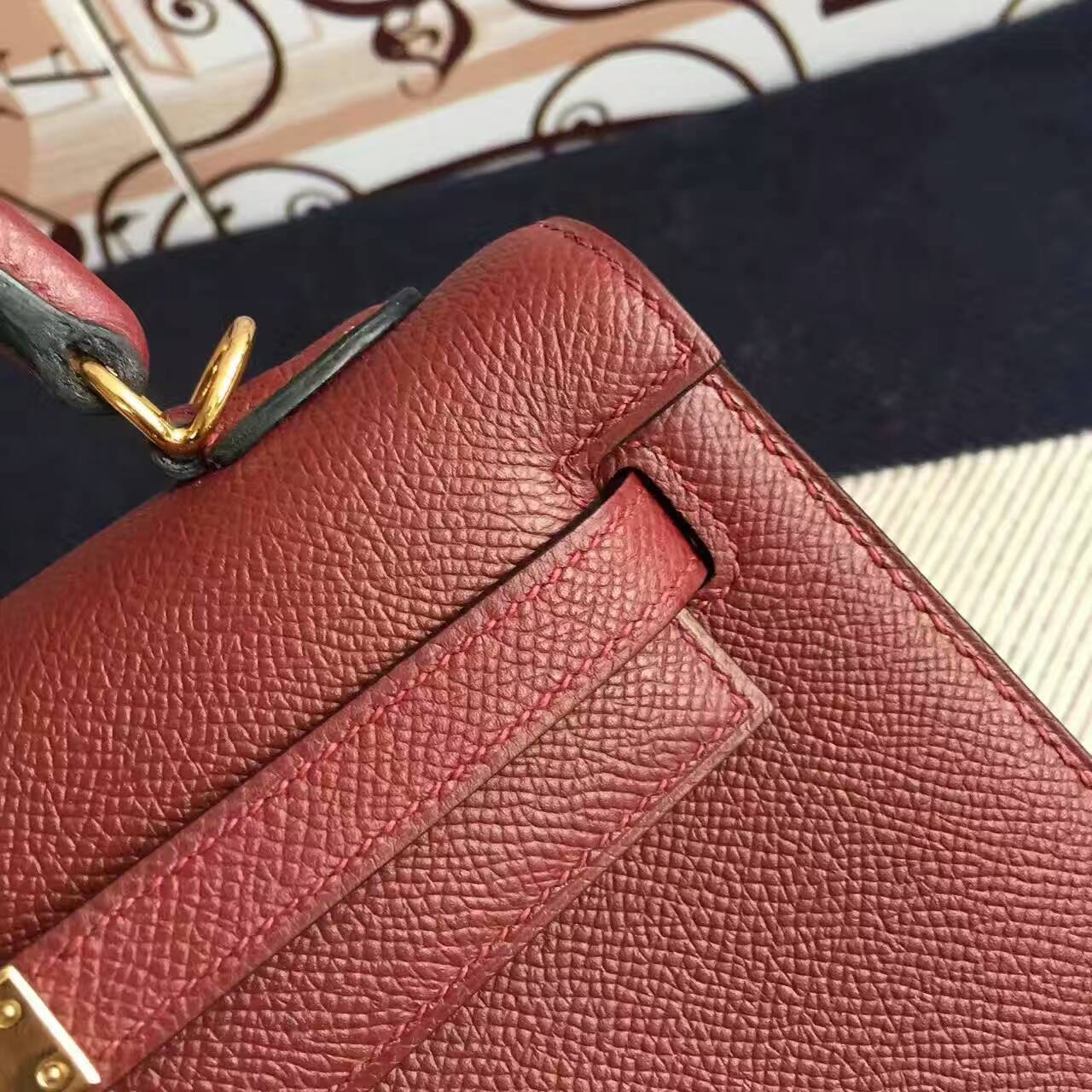Cheap Hermes Kelly25cm Handbag in CC55 Rouge Hermes Epsom Calfskin Leather