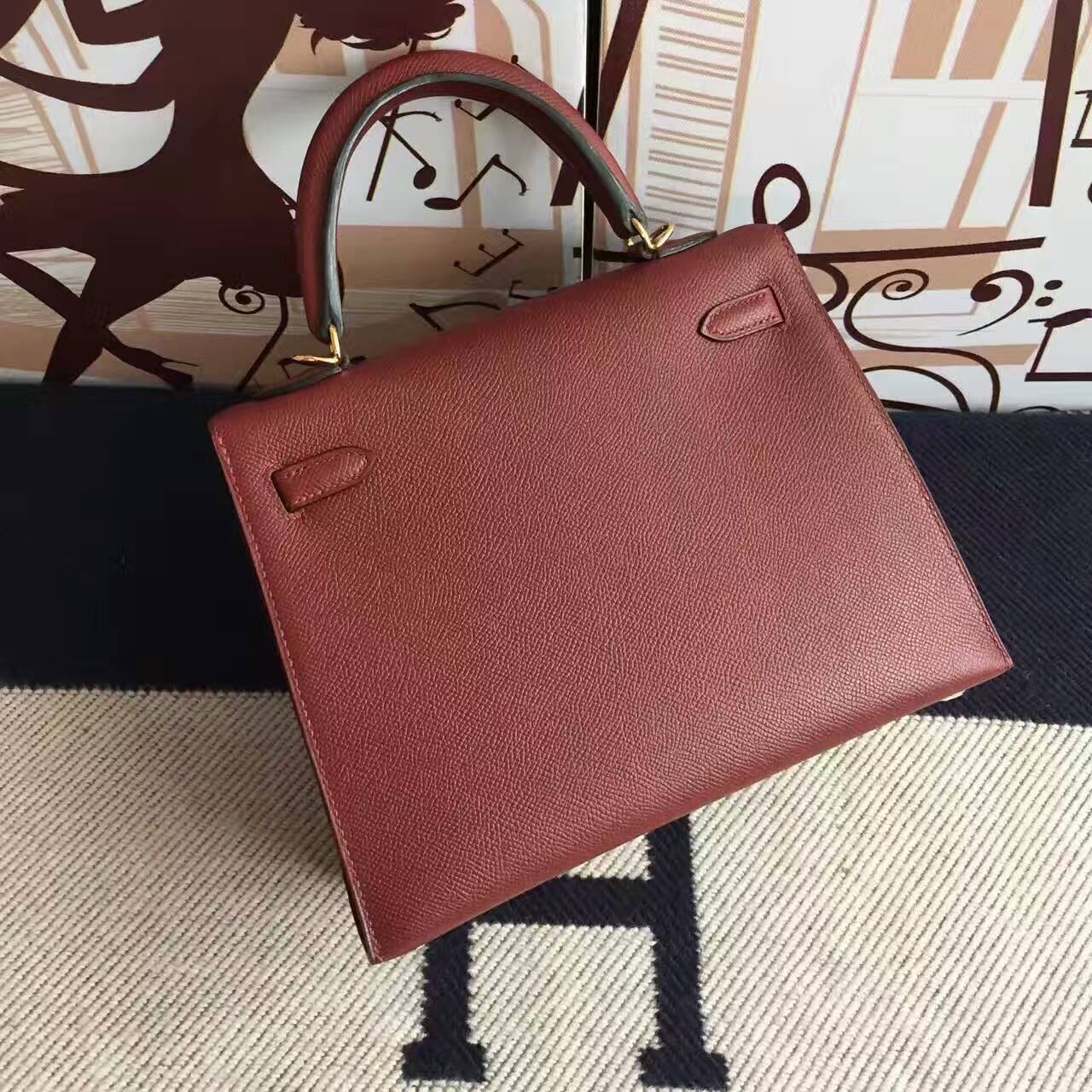 Cheap Hermes Kelly25cm Handbag in CC55 Rouge Hermes Epsom Calfskin Leather