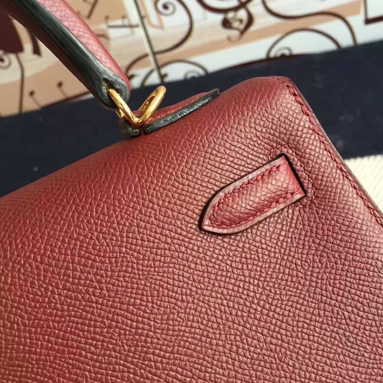 Cheap Hermes Kelly25cm Handbag in CC55 Rouge Hermes Epsom Calfskin Leather