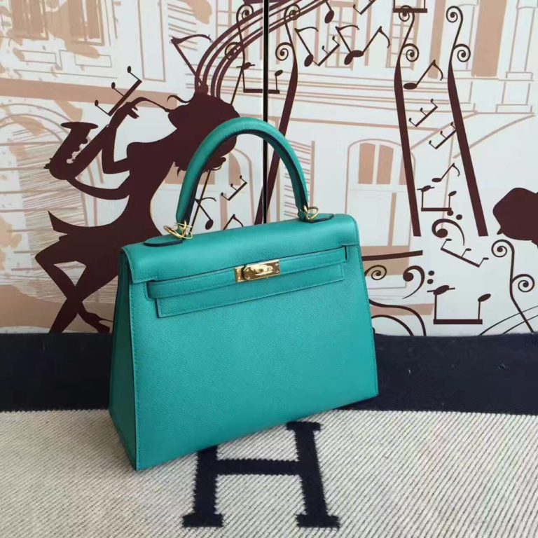 Hermes 7F Blue Paon Epsom Leather Sellier Kelly Bag  25CM