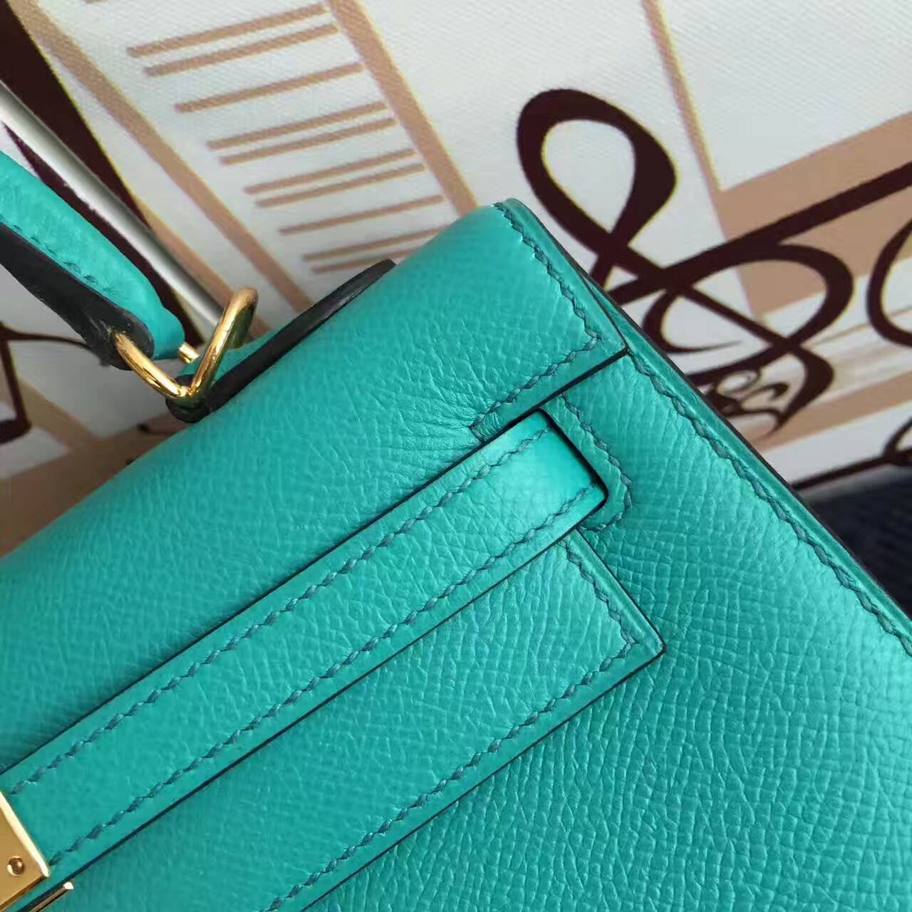 Discount Hermes 7F Blue Paon Epsom Leather Sellier Kelly Bag 25CM