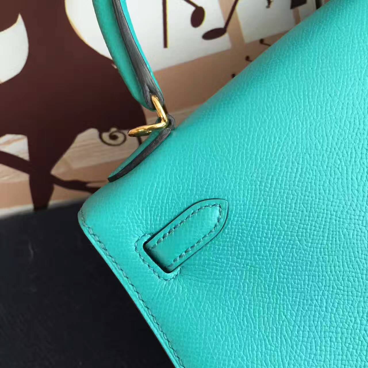 Discount Hermes 7F Blue Paon Epsom Leather Sellier Kelly Bag 25CM