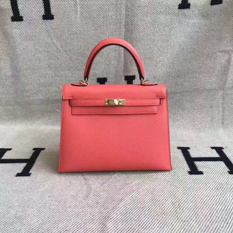 Hermes T5 Rose Japur Epsom Calfskin Leather Kelly Bag  25CM
