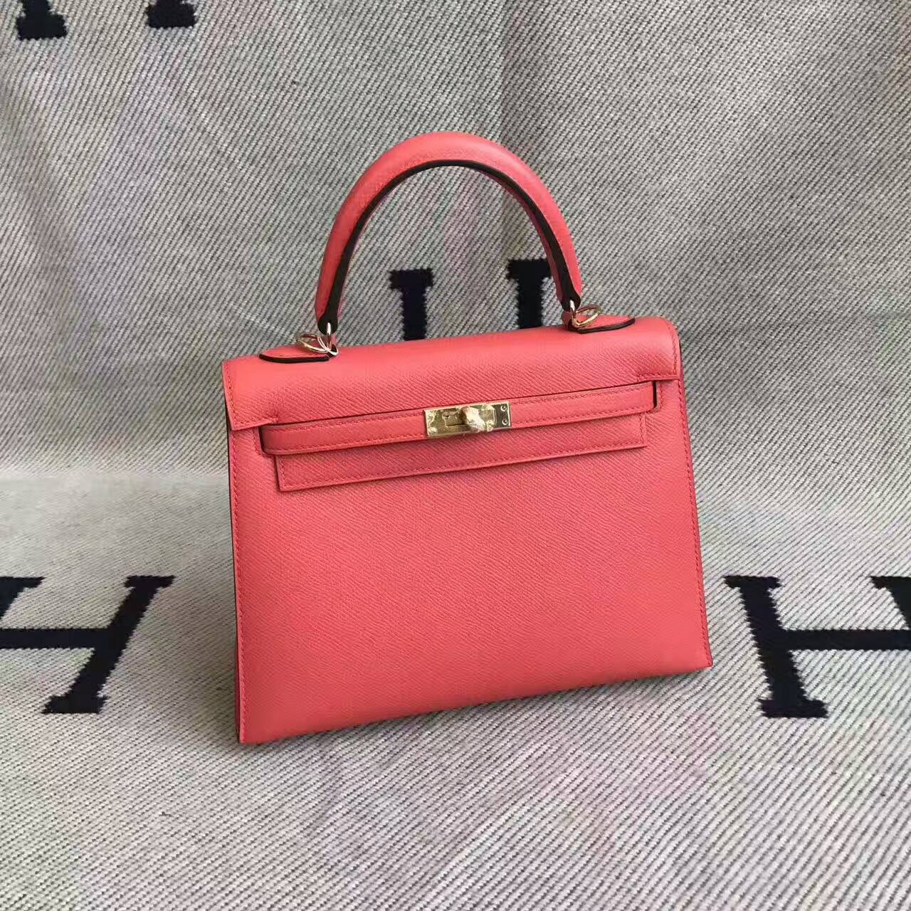 Pretty Hermes T5 Rose Japur Epsom Calfskin Leather Kelly Bag 25CM