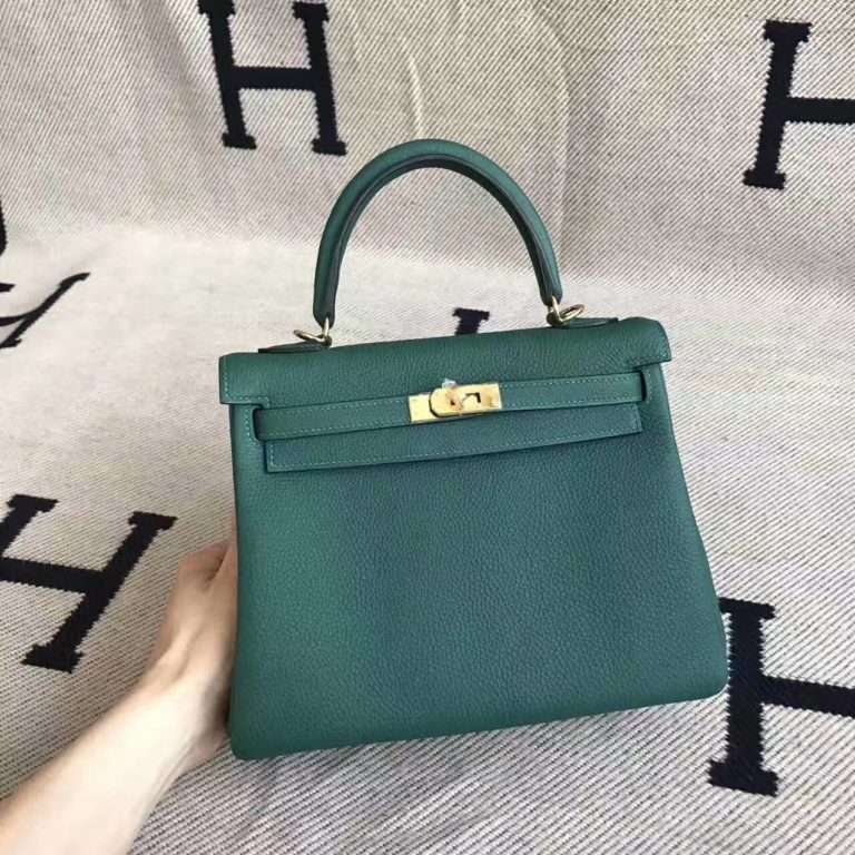 Hermes Kelly Bag  25CM Z6 Malachite Green Togo Leather