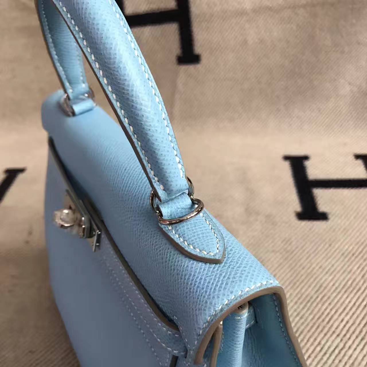 New Fashion Hermes 7N Candy Blue Epsom Leather Kelly Bag 25CM