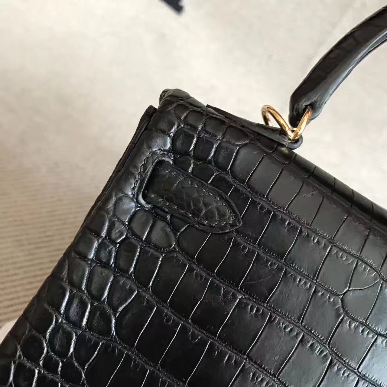 High Quality Hermes Kelly Bag 25CM in CK89 Black Porosus Matt Leather