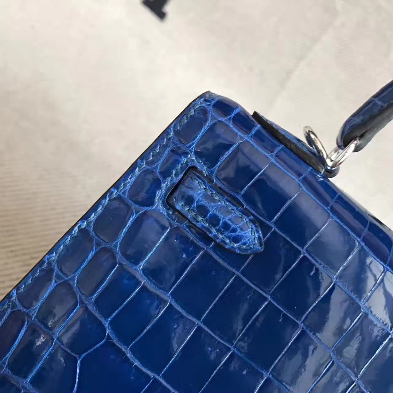 Noble Hermes 7Q Mykonos Blue Crocodile Shiny Leather Sellier Kelly Bag 25cm