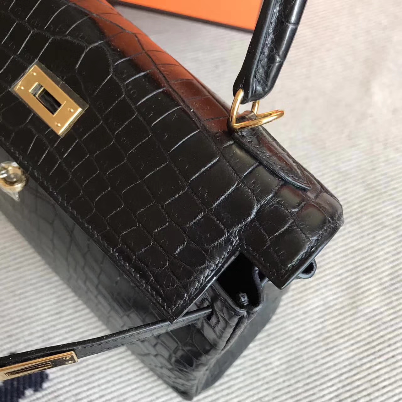 Hand Stitching Hermes CK89 Black Crocodile Matt Retourne Kelly Bag 25cm