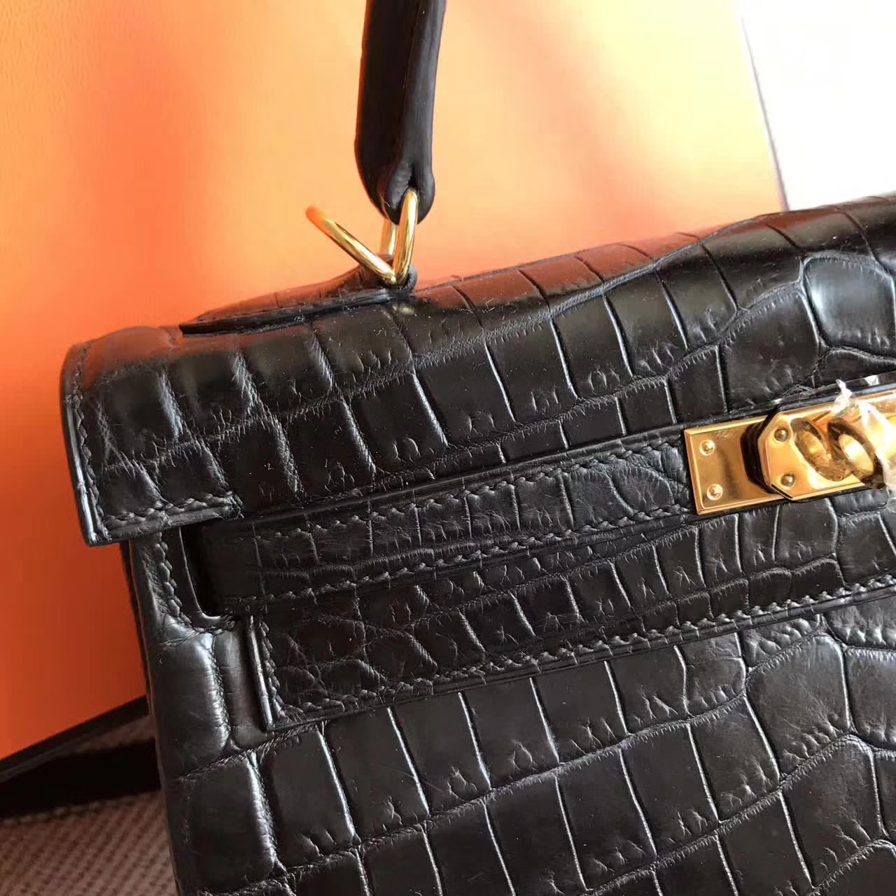 Hand Stitching Hermes CK89 Black Crocodile Matt Retourne Kelly Bag 25cm