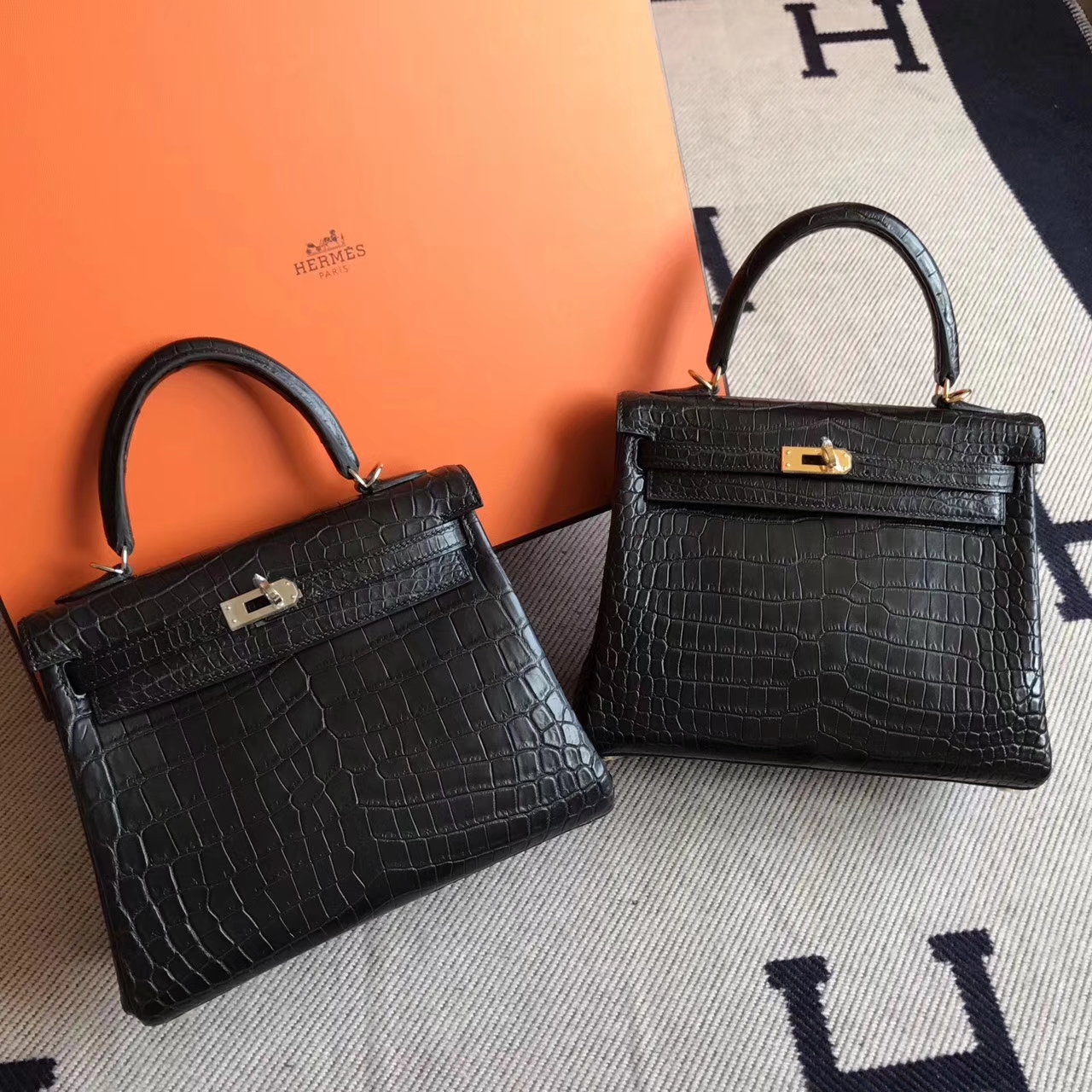 Hand Stitching Hermes CK89 Black Crocodile Matt Retourne Kelly Bag 25cm