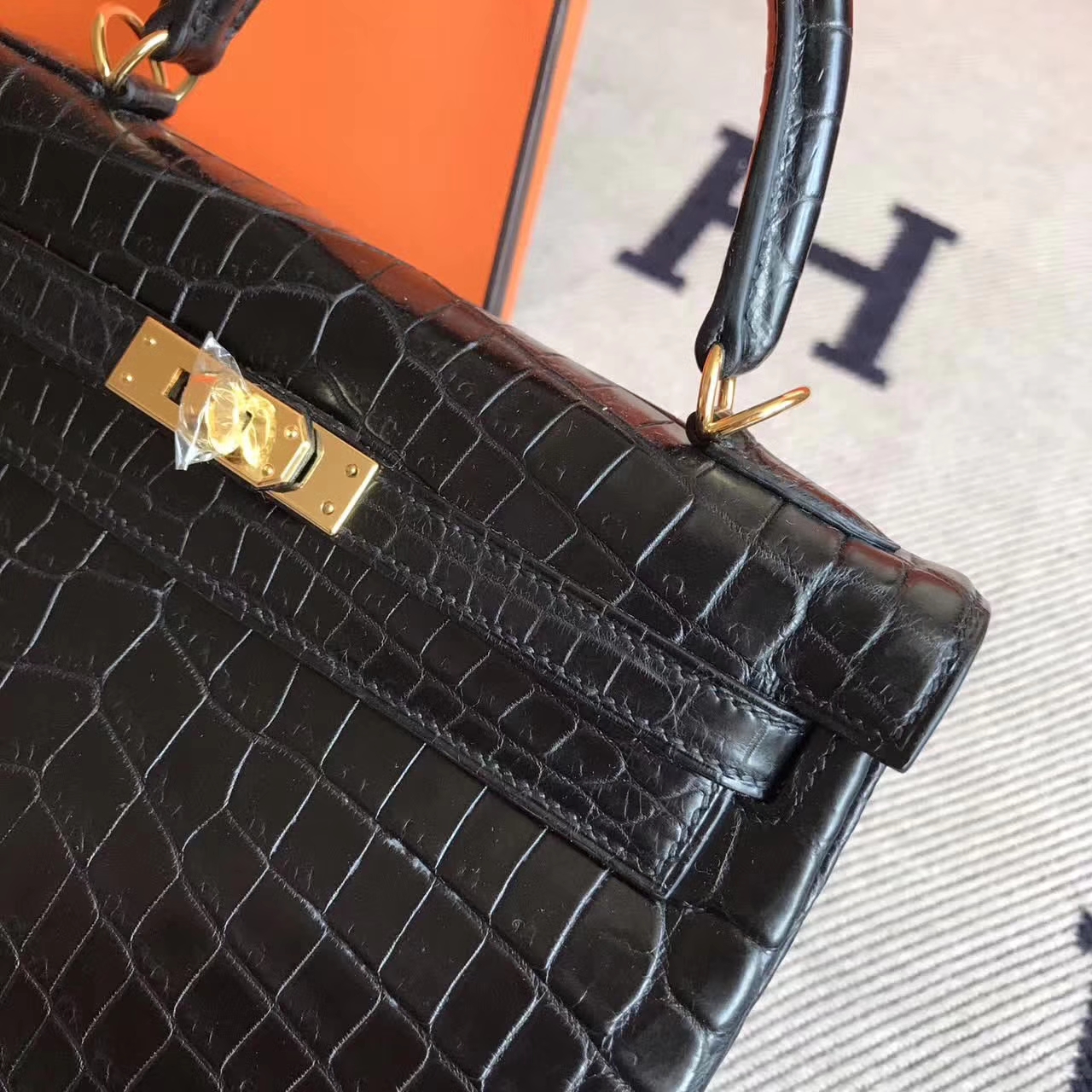 Hand Stitching Hermes CK89 Black Crocodile Matt Retourne Kelly Bag 25cm