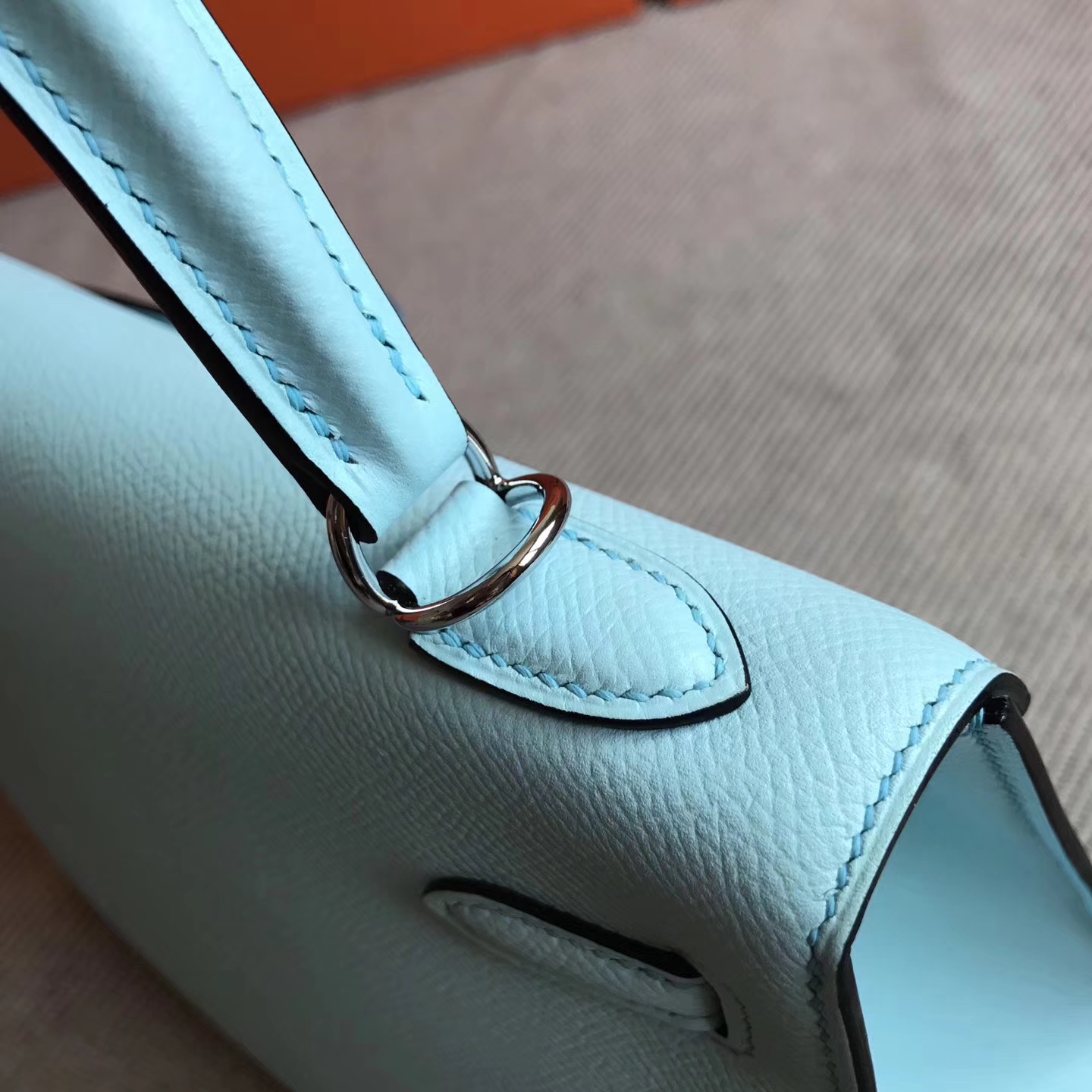 New Arrival Hermes U2 Blue Zephyr Epsom Leather Sellier Kelly25cm Tote Bag