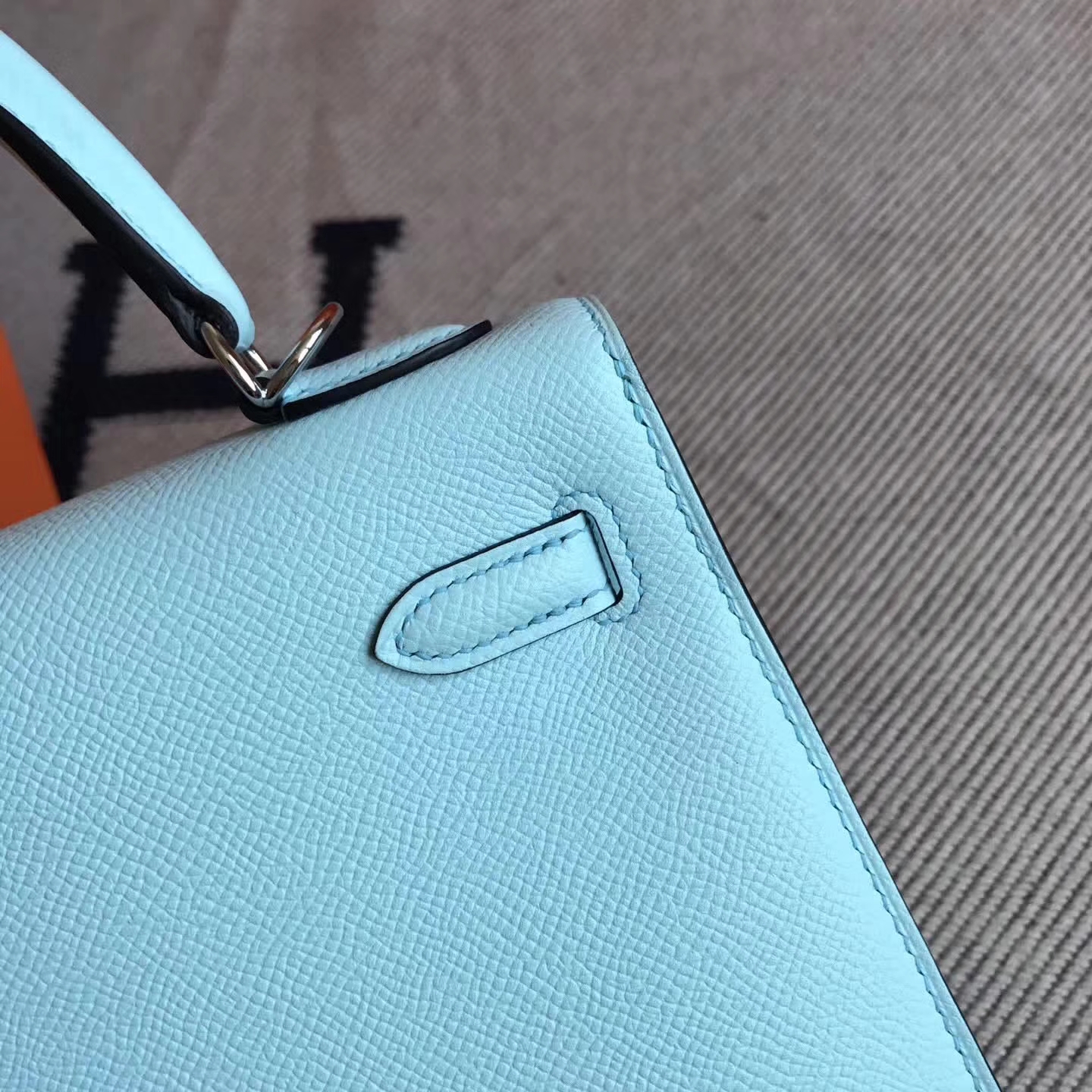 New Arrival Hermes U2 Blue Zephyr Epsom Leather Sellier Kelly25cm Tote Bag
