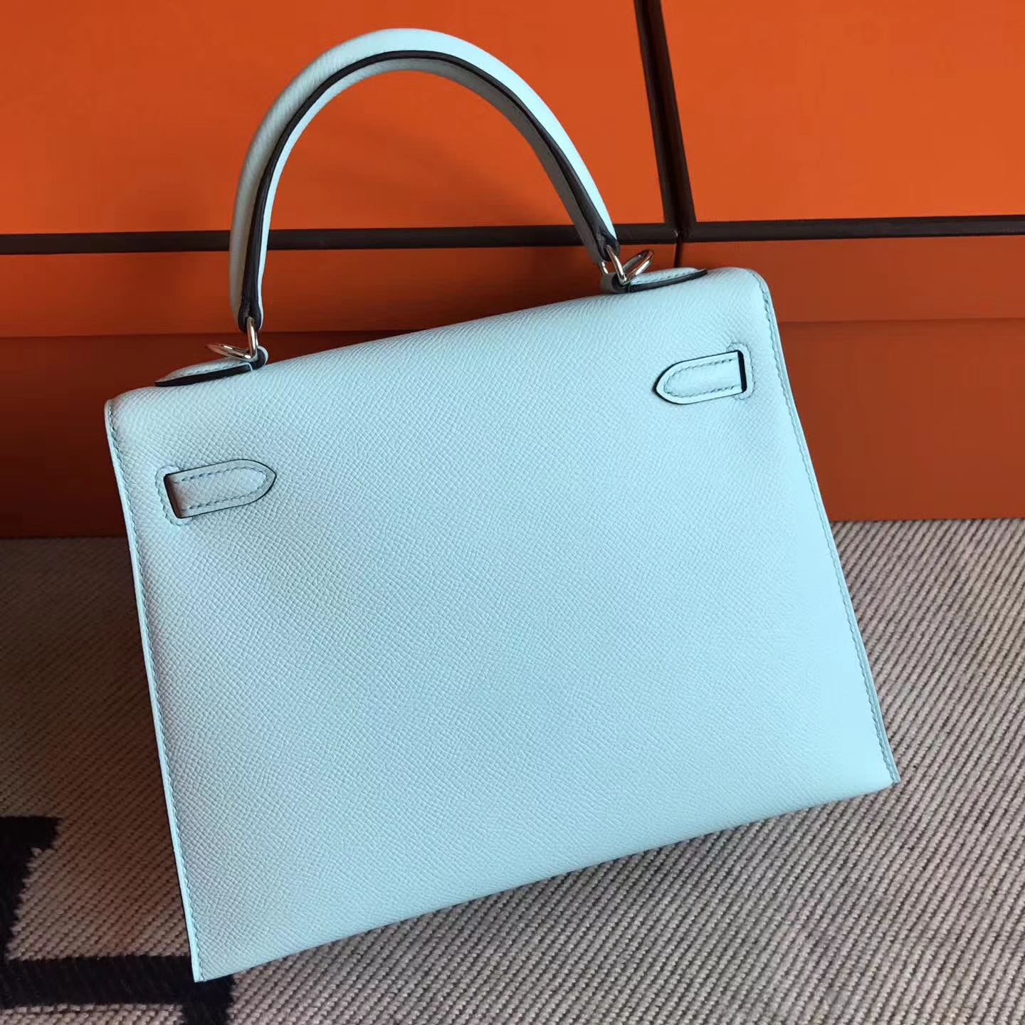 New Arrival Hermes U2 Blue Zephyr Epsom Leather Sellier Kelly25cm Tote Bag