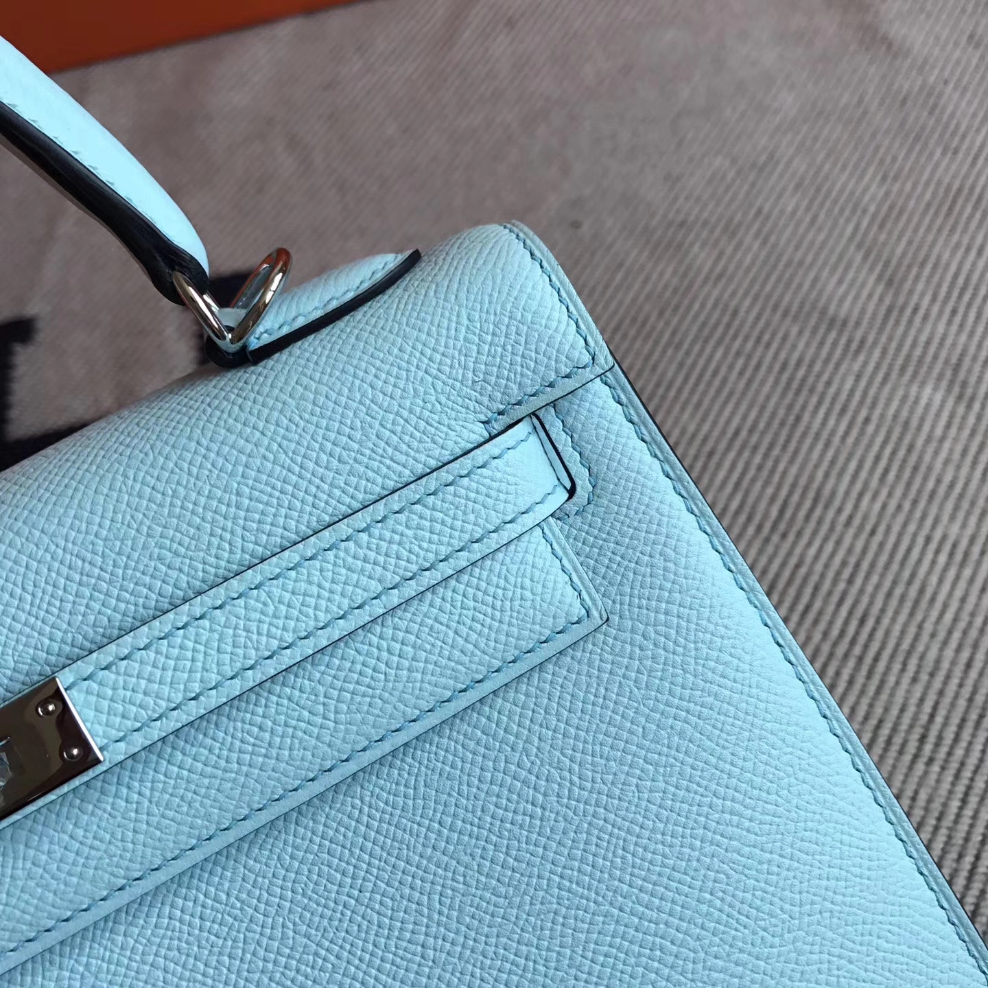 New Arrival Hermes U2 Blue Zephyr Epsom Leather Sellier Kelly25cm Tote Bag