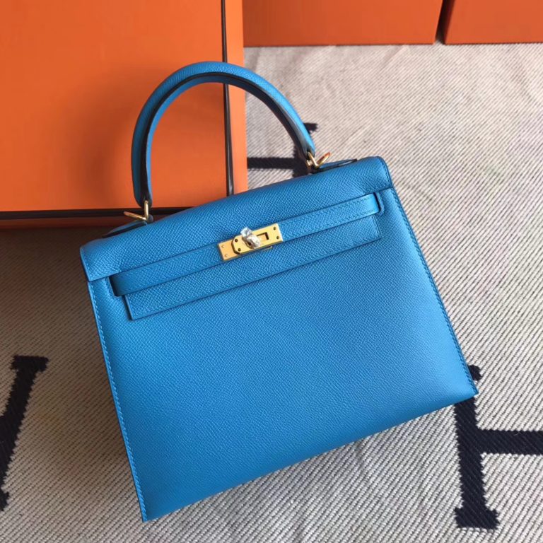 Hermes B3 Tanzania Blue Epsom Leather Kelly 25cm Handbag Gold Hardware