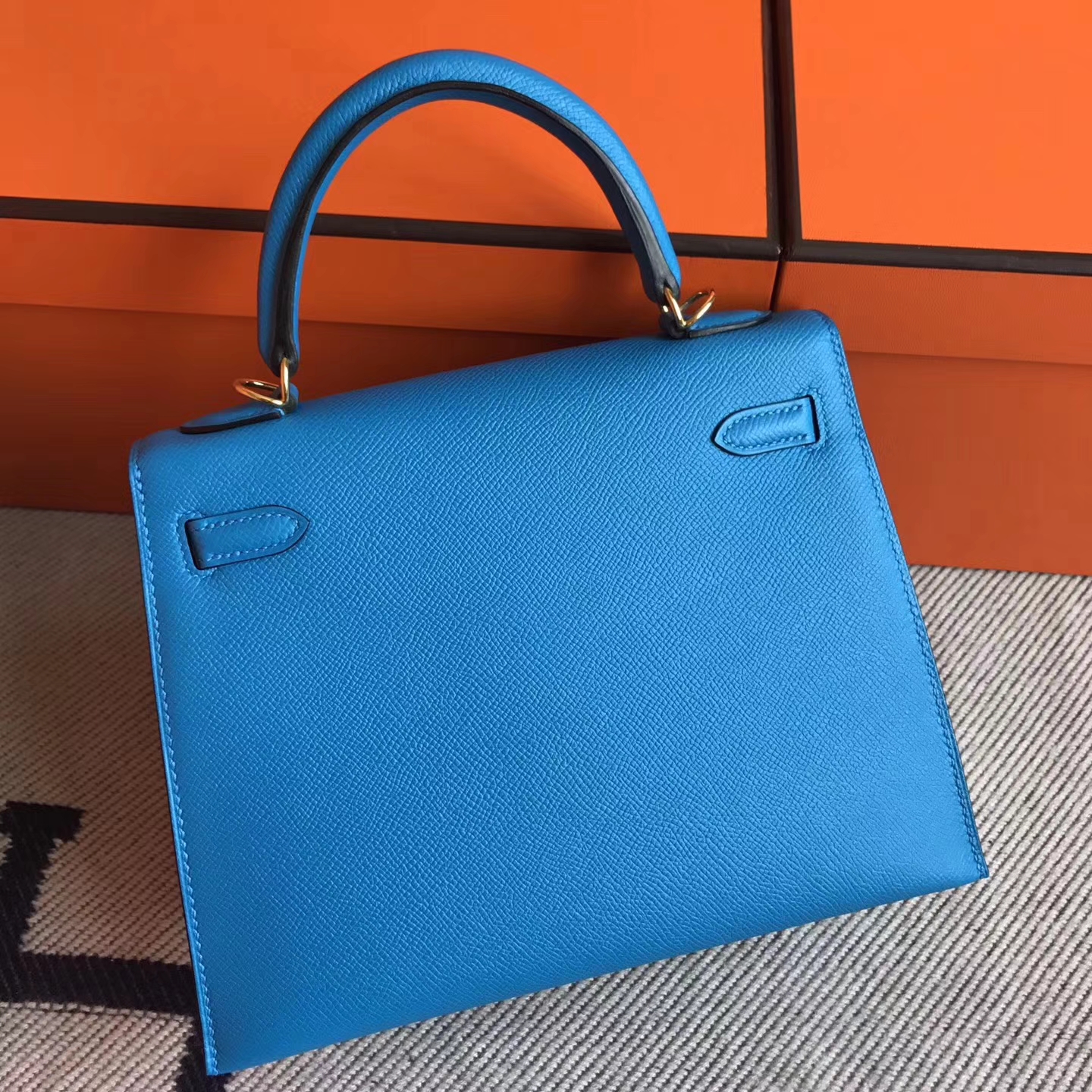 Elegant Hermes B3 Tanzania Blue Epsom Leather Kelly25cm Handbag Gold Hardware