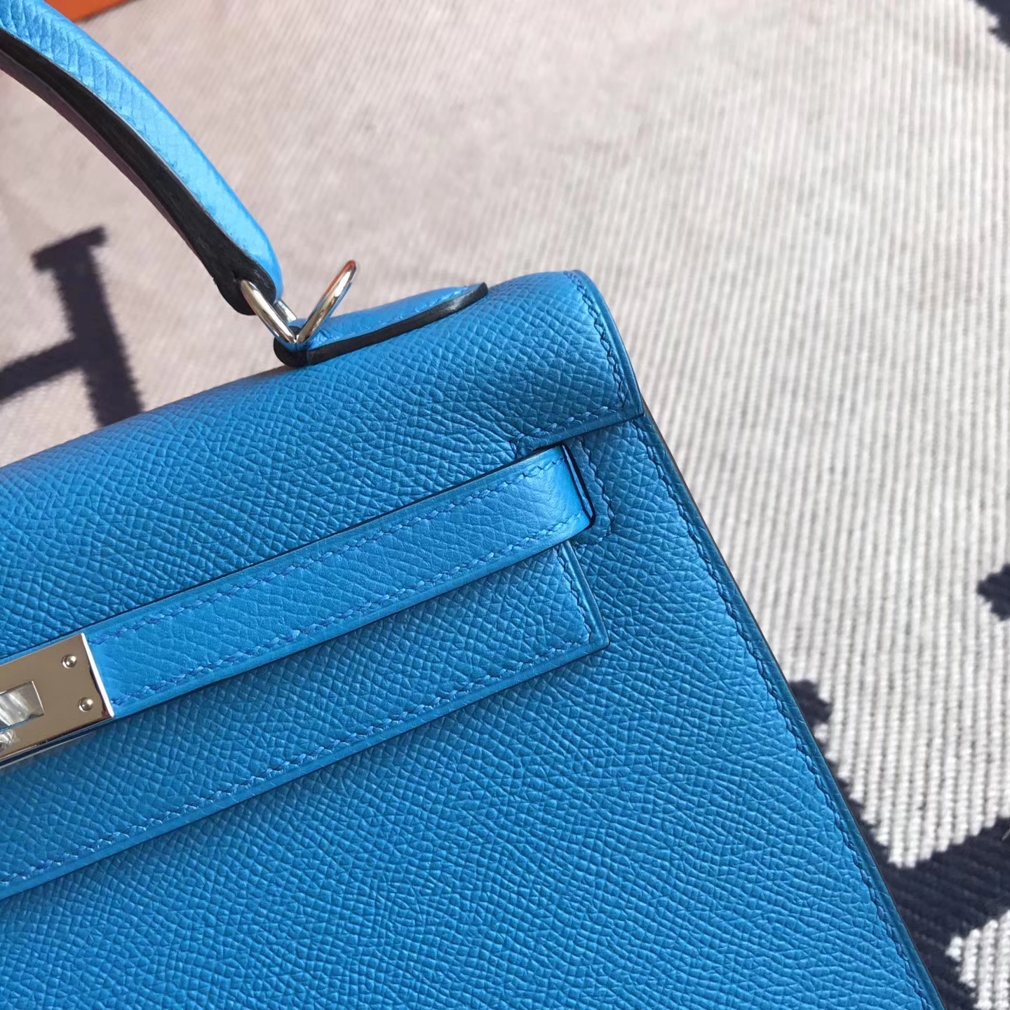 Luxury Hermes Kelly25cm Bag in B3 Blue Zanzibar Epsom Leather Silver Hardware
