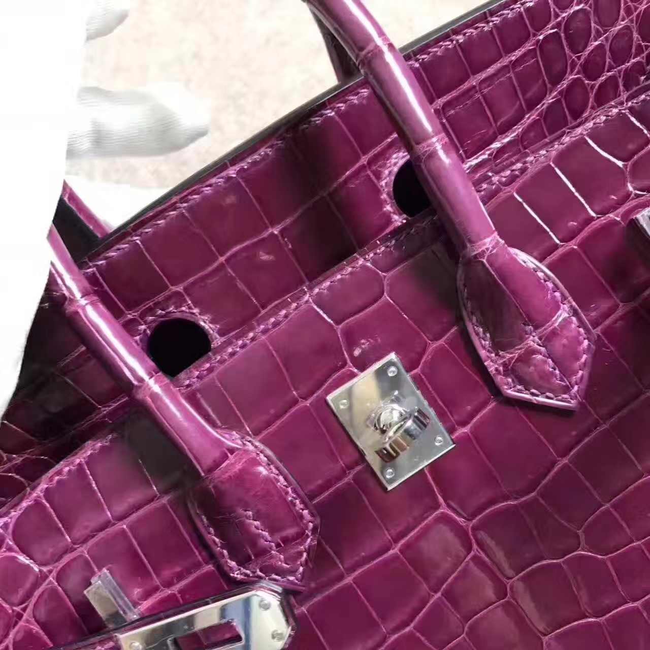 On Sale Hermes Fuchsia Crocodile Shiny Leather Birkin Bag 25cm