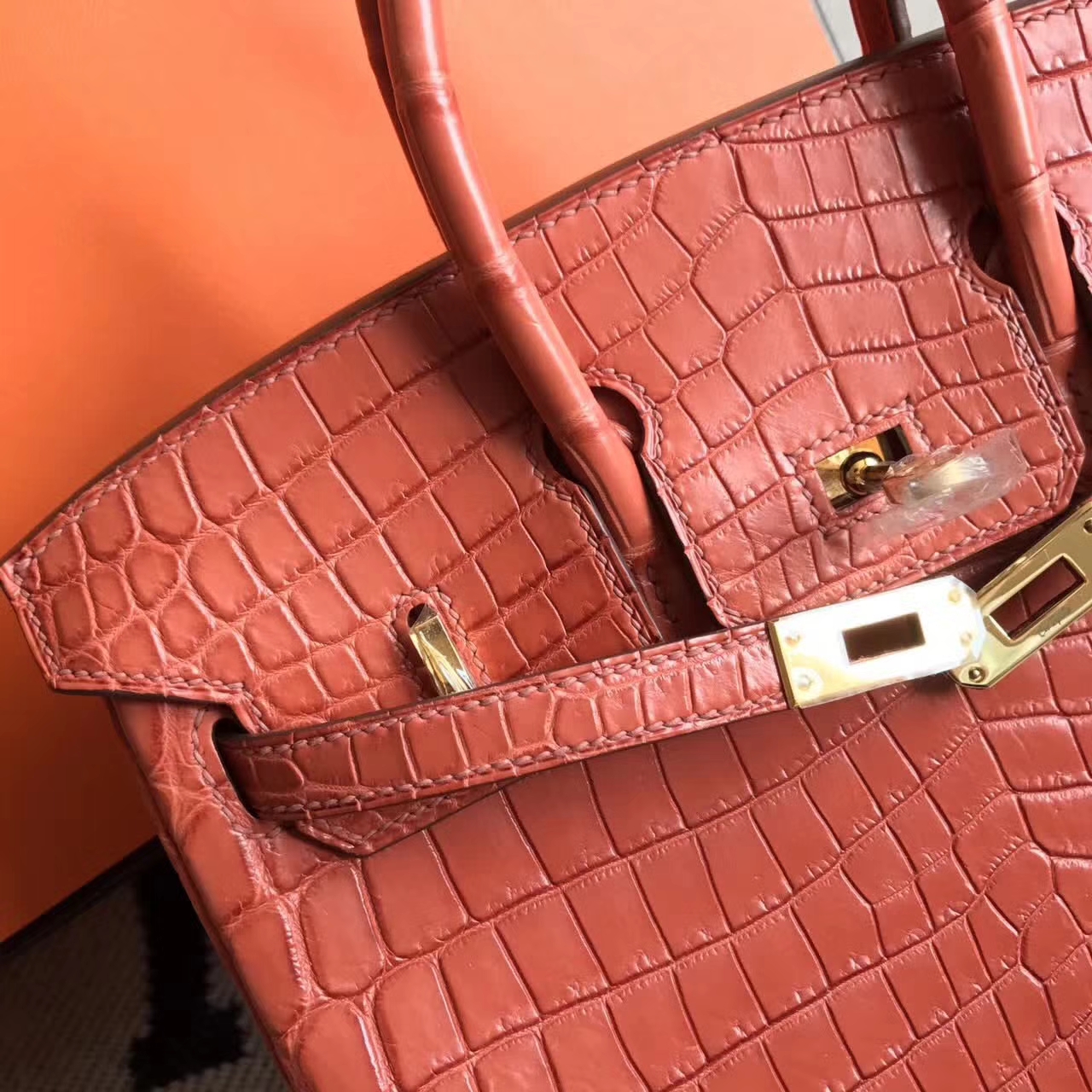 Discount Hermes Crocodile Matt Leather Birkin Bag25cm in Salmon Red Gold Hardware
