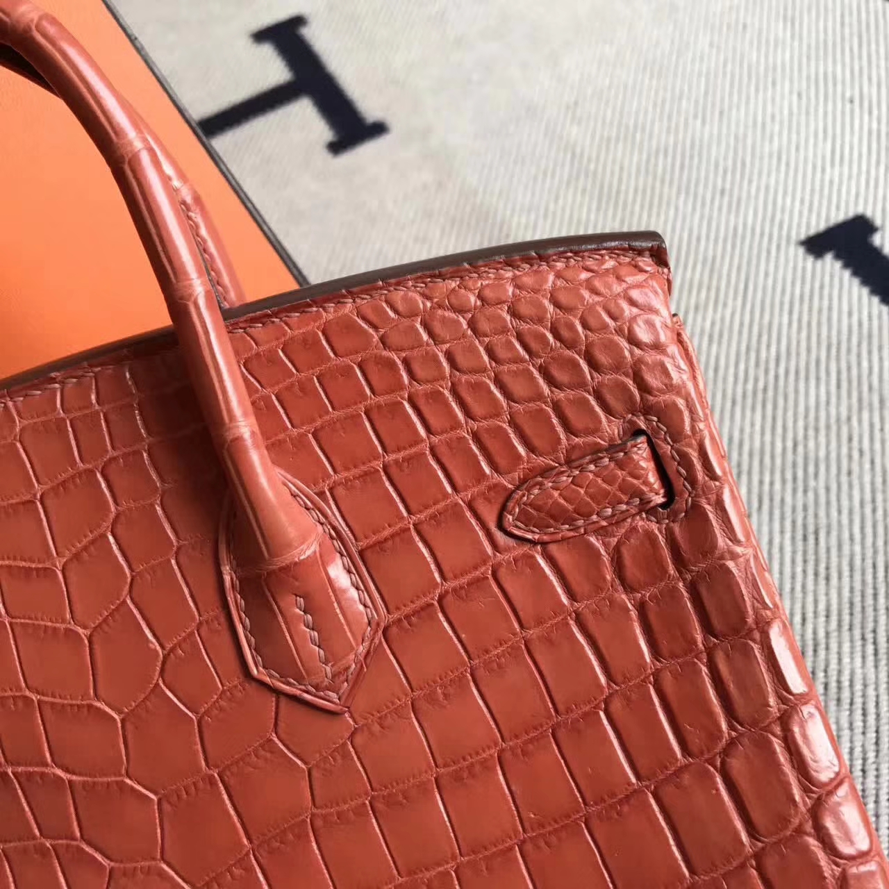 Discount Hermes Crocodile Matt Leather Birkin Bag25cm in Salmon Red Gold Hardware