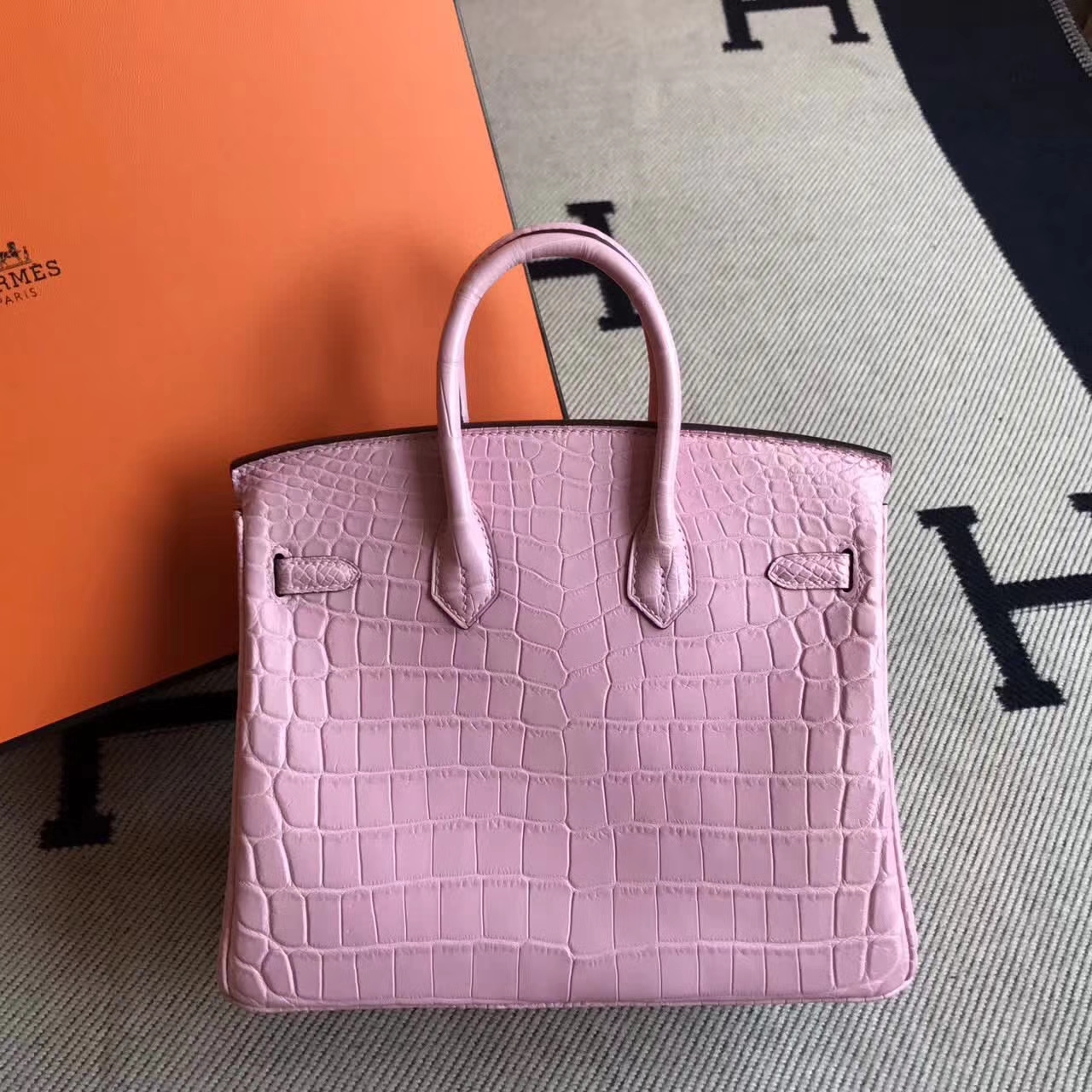 Pretty Wome&#8217;s Bag Hermes 5P Rose Sakura Crocodile Matt Birkin Bag 25cm
