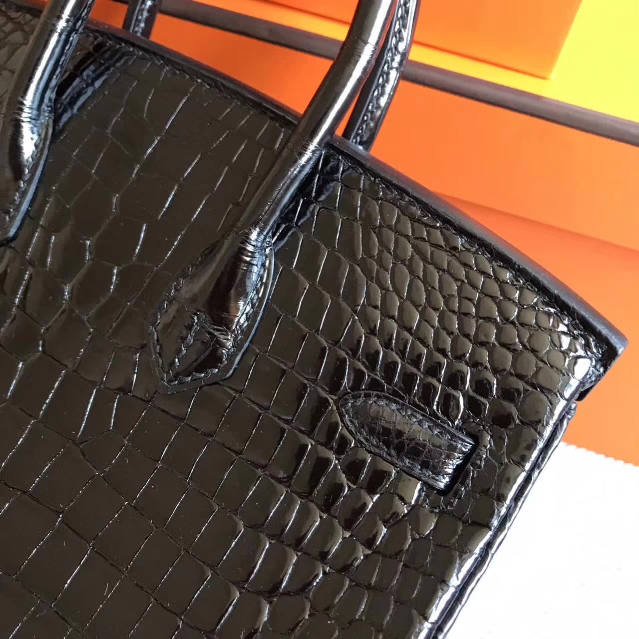 Luxury Women&#8217;s Handbag Hermes CK89 Black Crocodile Shiny Birkin Bag25cm
