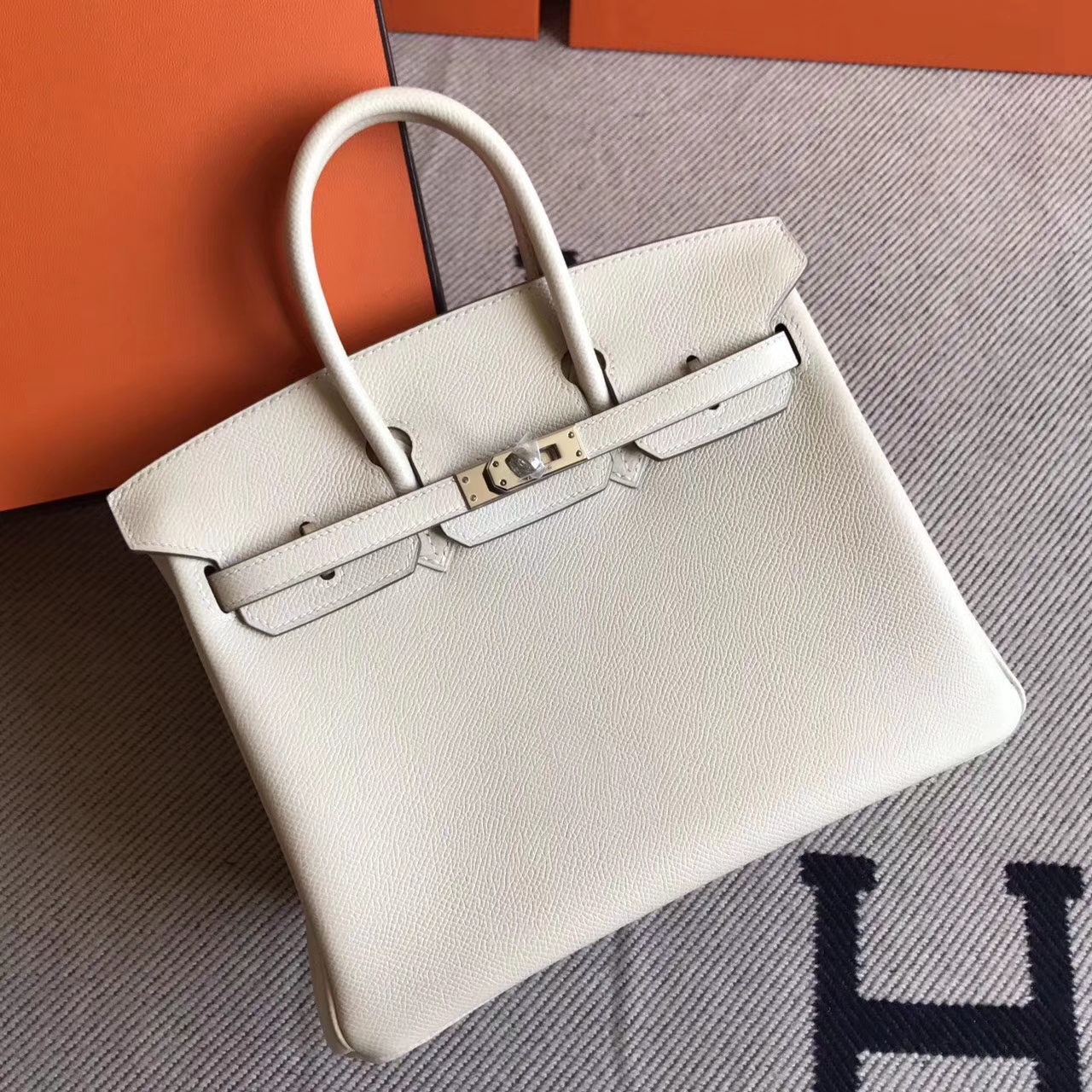 Sale Hermes CK10 Carie White Epsom Leather Birkin25cm Bag Silver Hardware