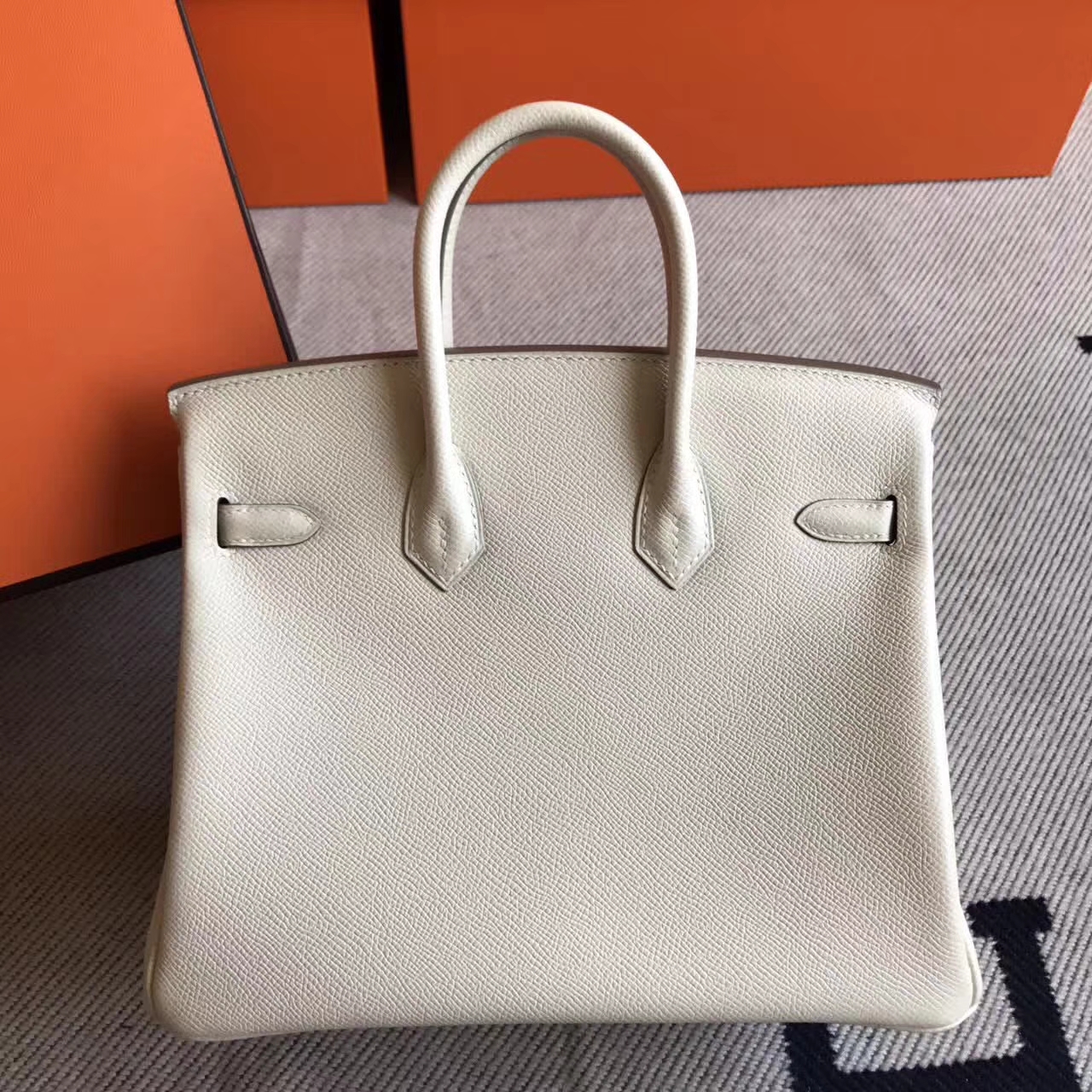 Sale Hermes CK10 Carie White Epsom Leather Birkin25cm Bag Silver Hardware