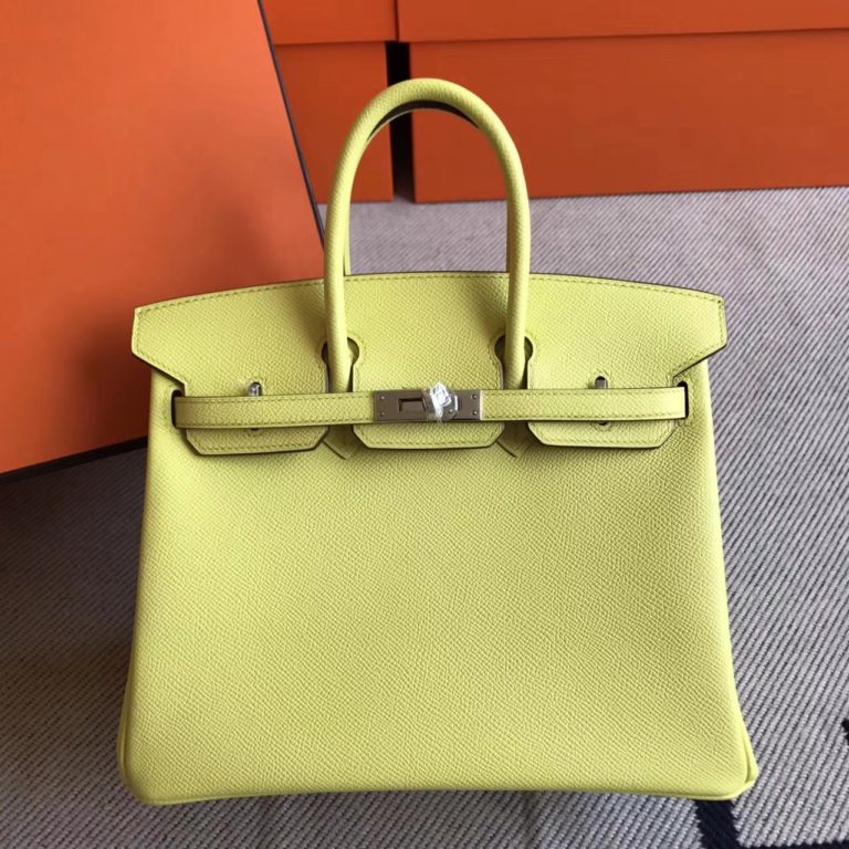 Hermes C9 Soupre Yellow Epsom Leather Birkin Bag 25cm Silver Hardware