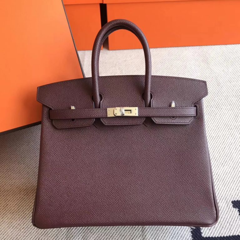 Hermes Birkin 25cm Bag in CK57 Bordeaux Epsom Leather Silver Hardware