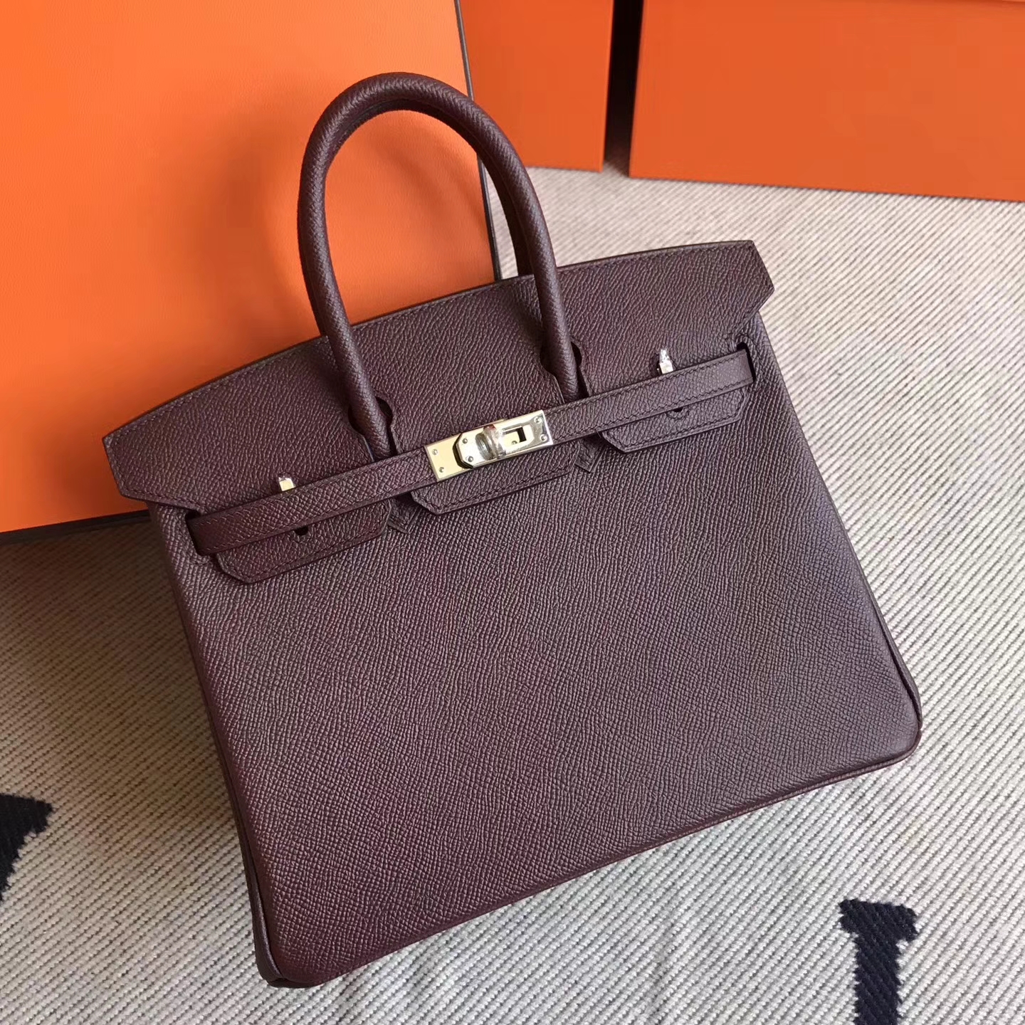 Sale Hermes Birkin25cm Bag in CK57 Bordeaux Epsom Leather Silver Hardware