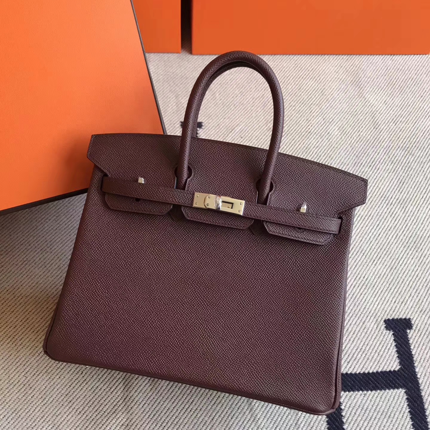 Sale Hermes Birkin25cm Bag in CK57 Bordeaux Epsom Leather Silver Hardware