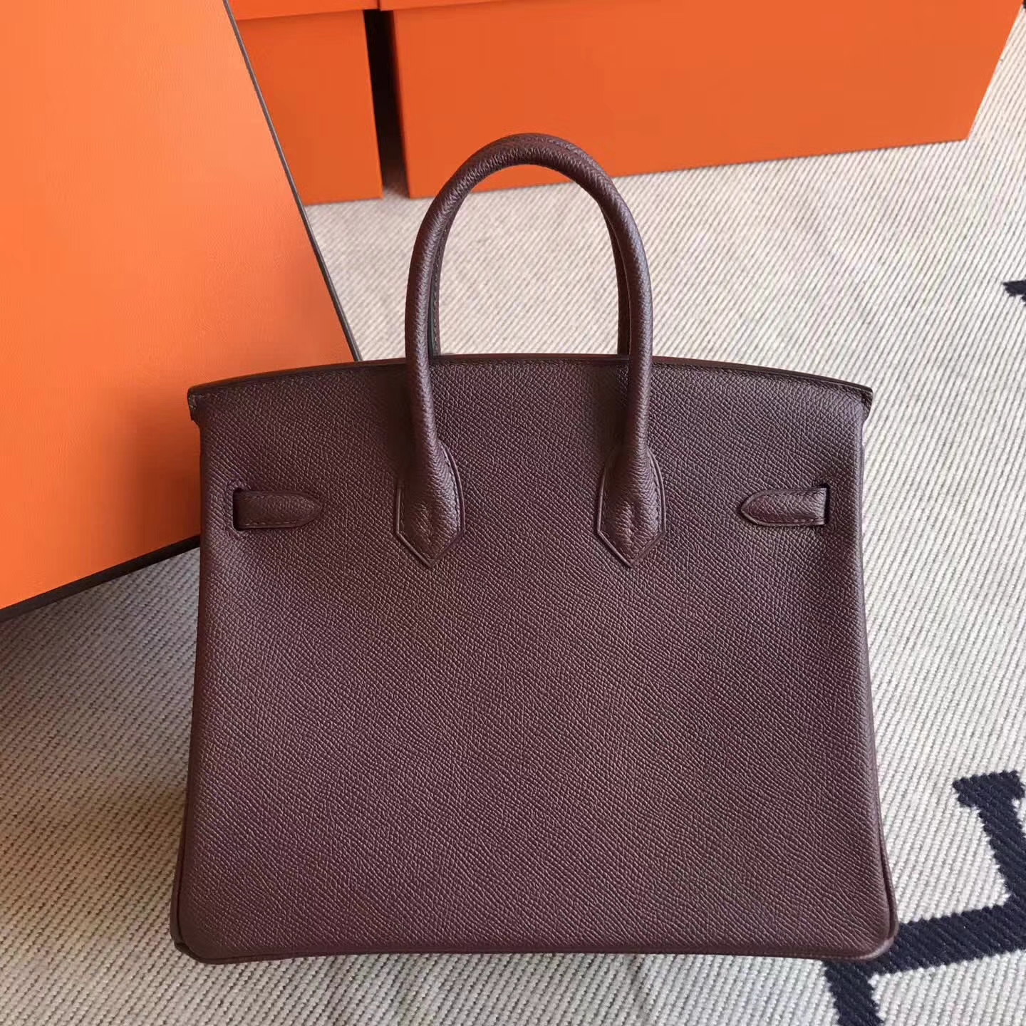 Sale Hermes Birkin25cm Bag in CK57 Bordeaux Epsom Leather Silver Hardware