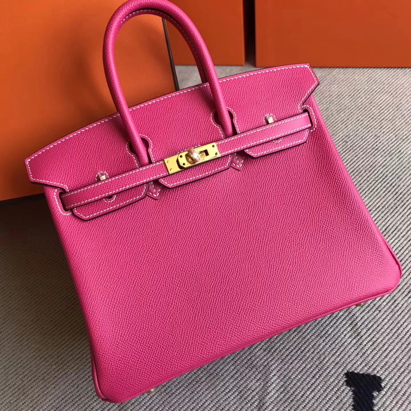 Pretty Hermes E5 Rose Tyrien Epsom Leather Birkin Bag25cm Gold Hardware